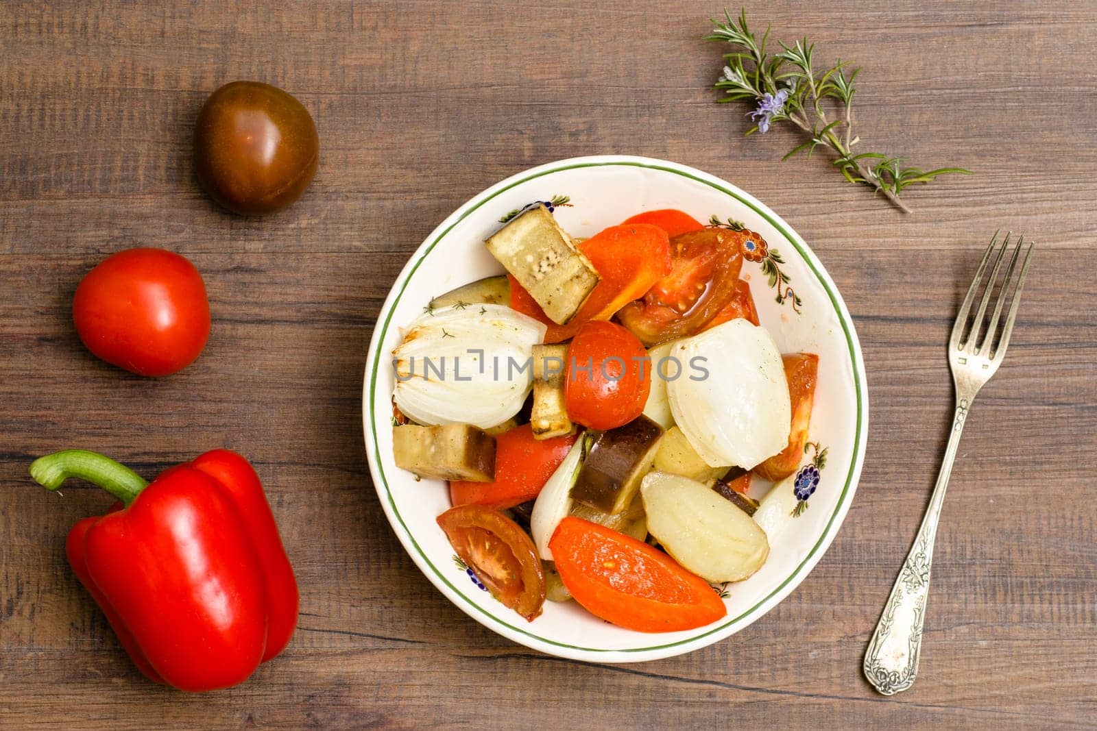 Grilled vegetables,tomatoes,eggplant,onions and peppers