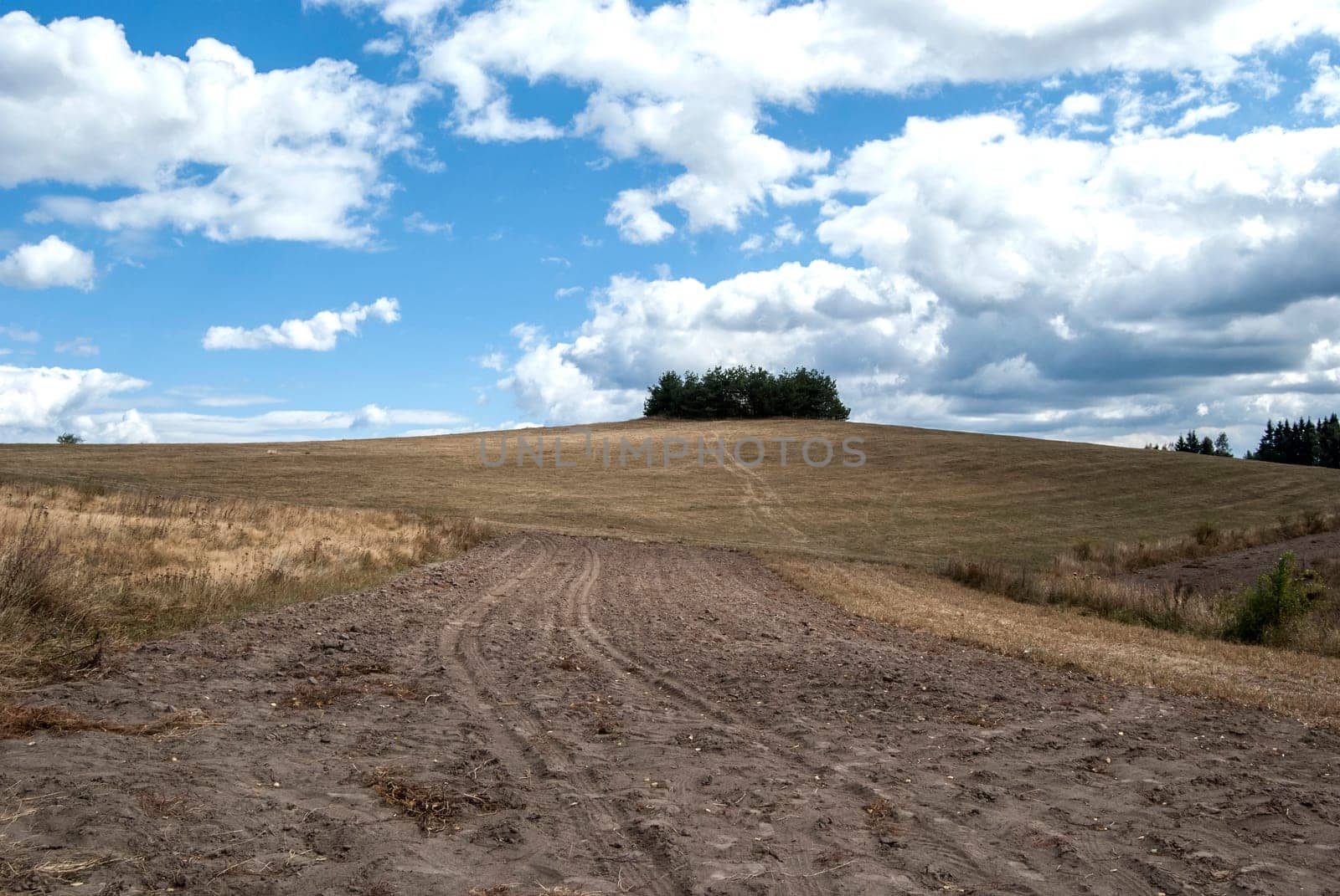 Mountain hill landscape on clear autumn day with clouds