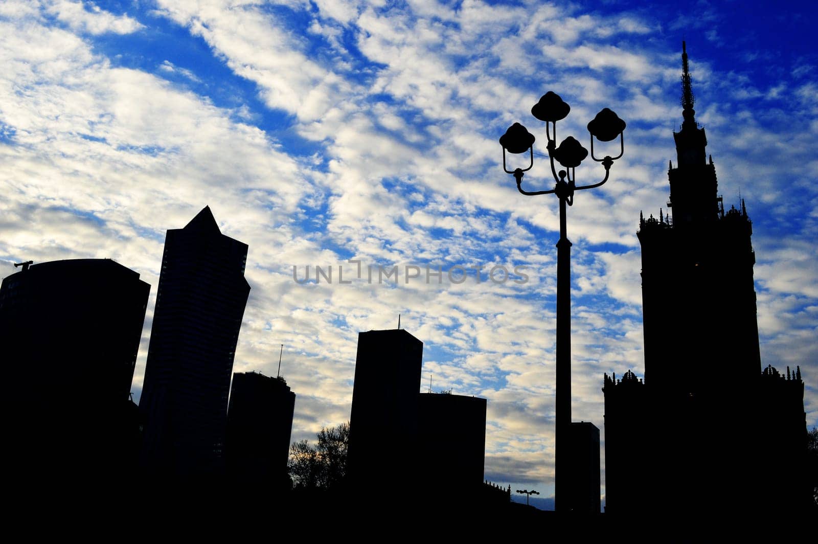 Warsaw city center with Palace of Culture and Science, the tallest building in Poland and the eighth tallest building in the EU