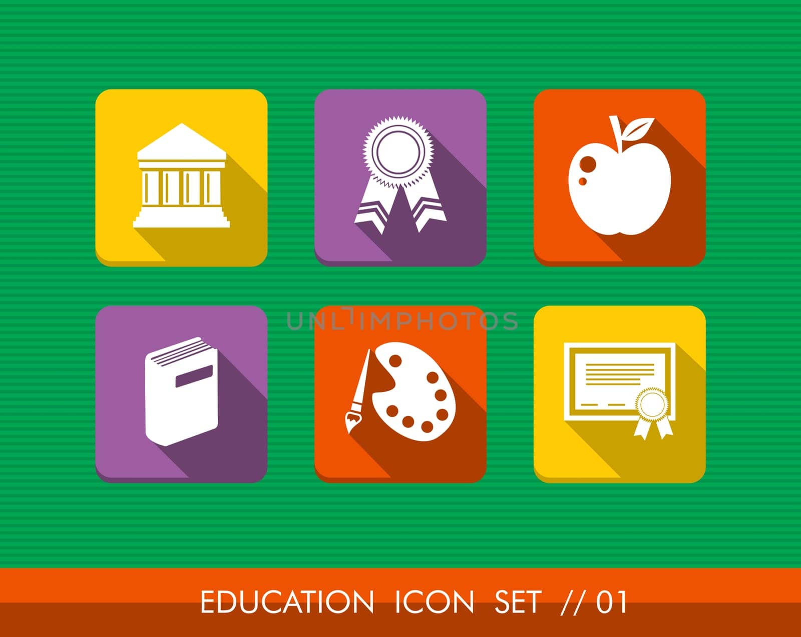 Set of flat design icons for Education and back to school concept. Vector file layered for easy editing.