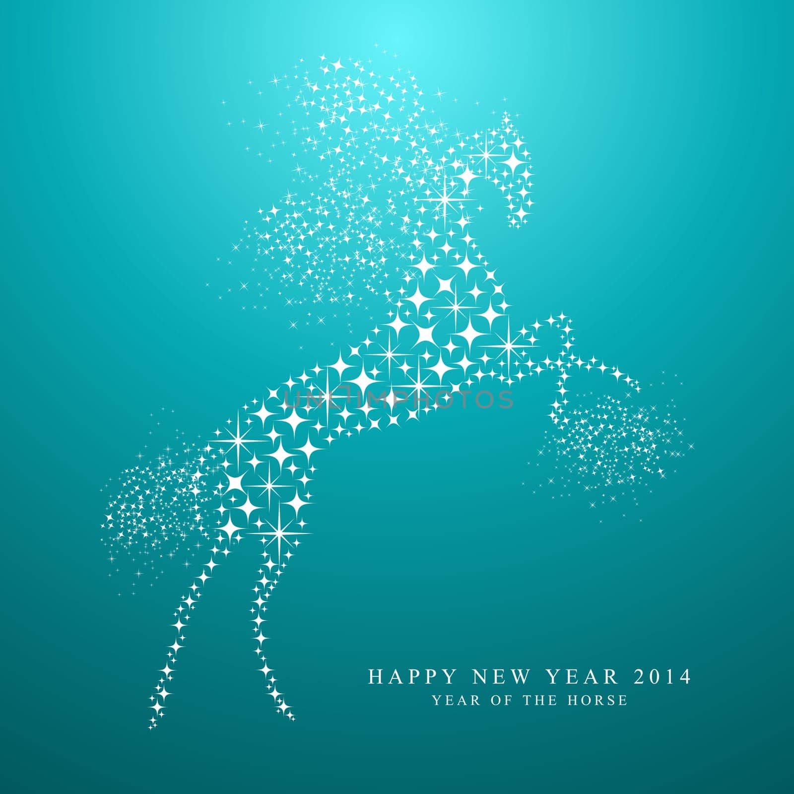 Happy Chinese New Year of horse 2014 contemporary star shapes greeting card on blue background. EPS10 vector file organized in layers for easy editing.