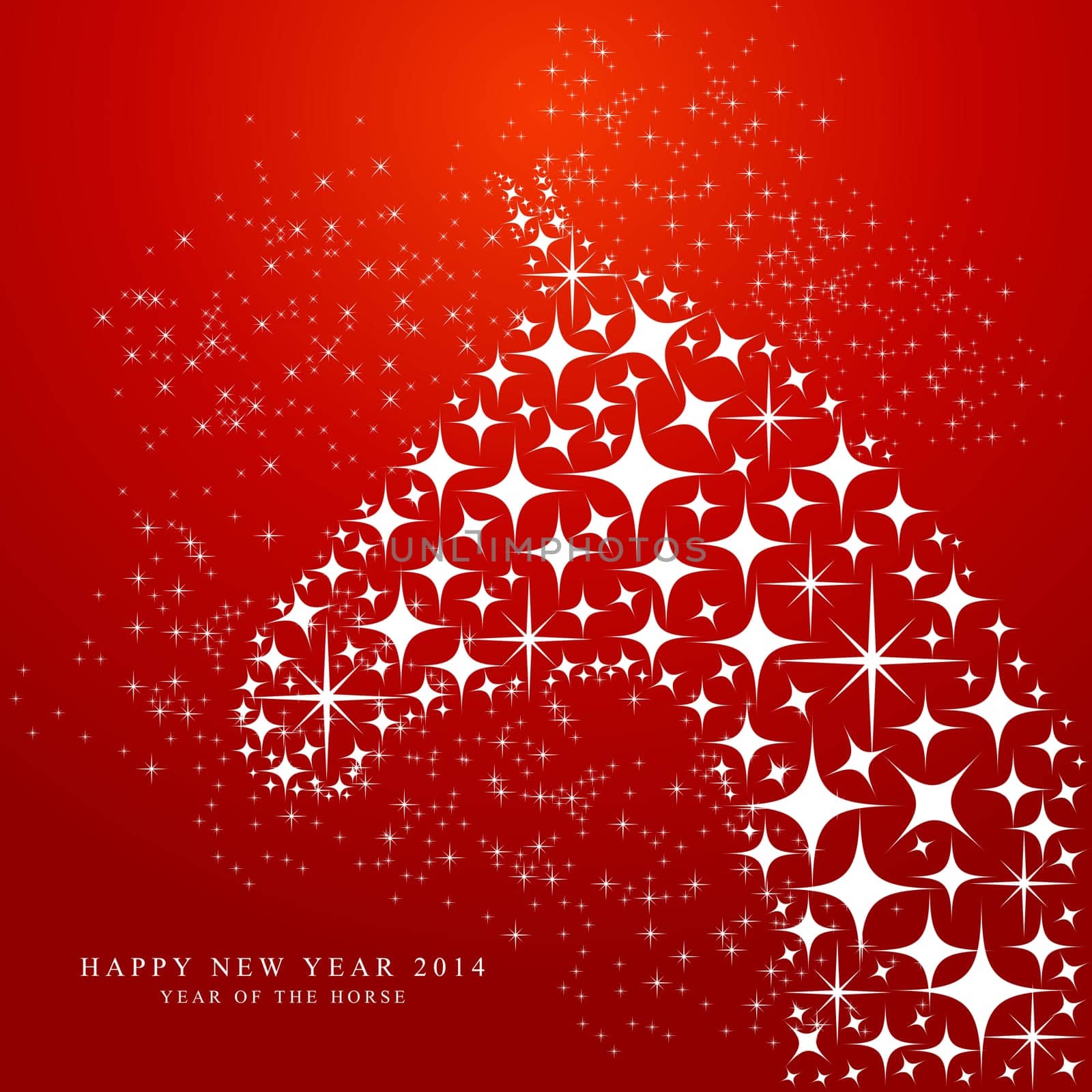 Happy Chinese New Year of horse 2014 contemporary star shapes head horse on red background. EPS10 vector file organized in layers for easy editing.