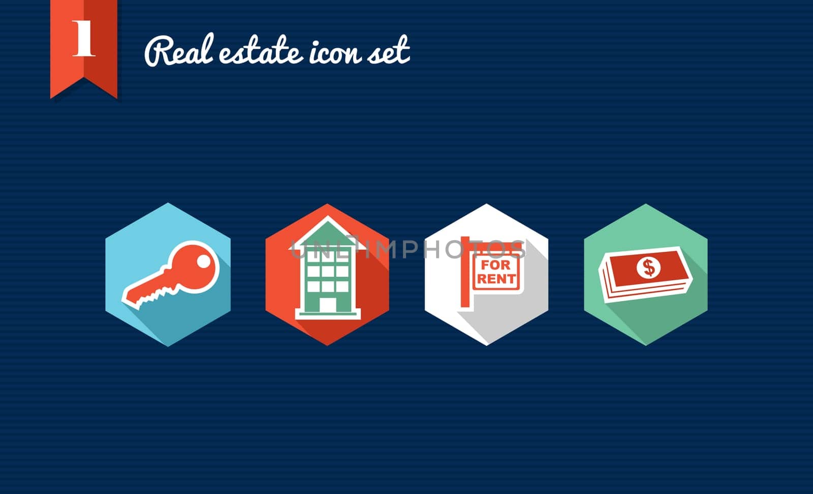 Set of flat design icons for Real estate business and properties. Vector file layered for easy editing.