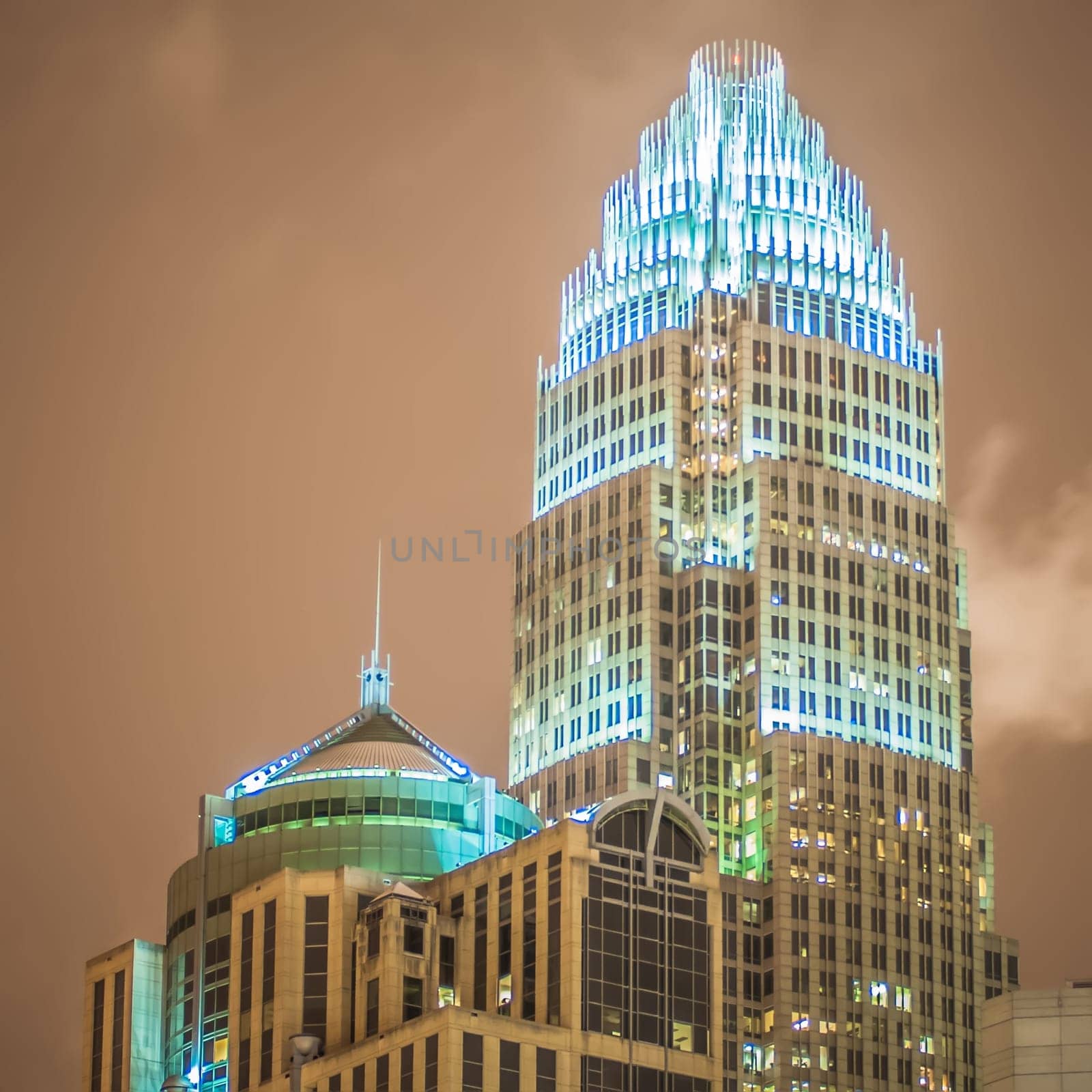 charlotte nc usa skyline during and after winter snow storm in january
