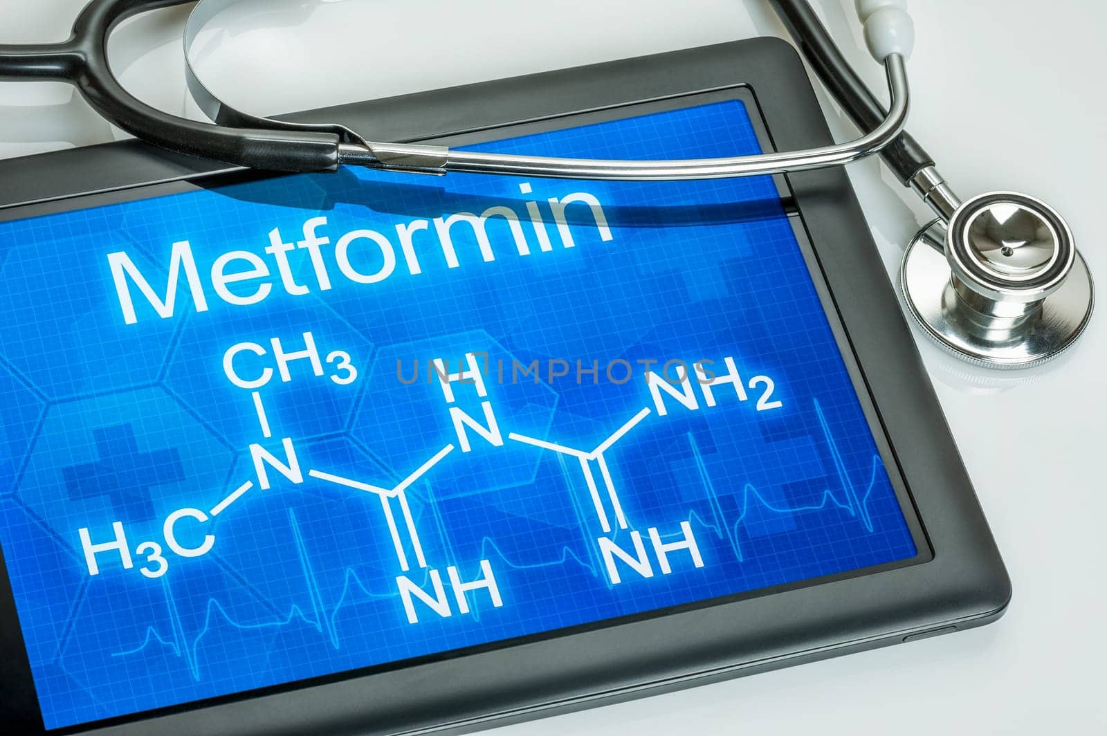Tablet with the chemical structural formula of metformin