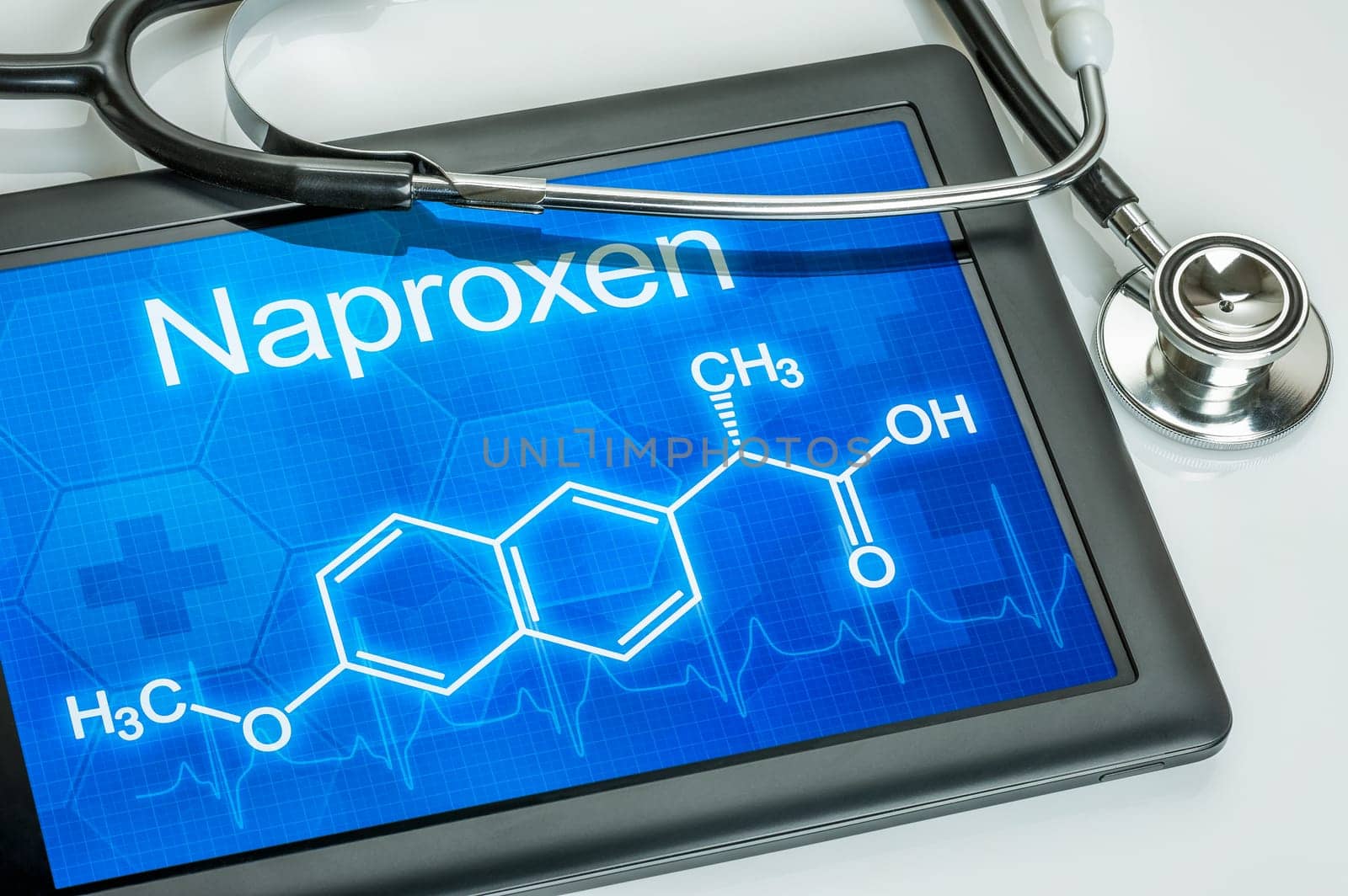 Tablet with the chemical structural formula of naproxen