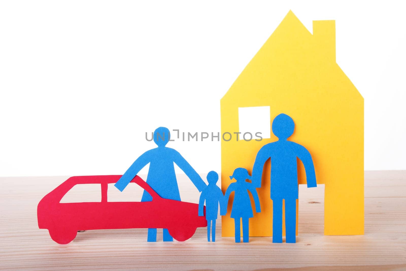 Colorful Paper Chain Family with Car and House, Isolated