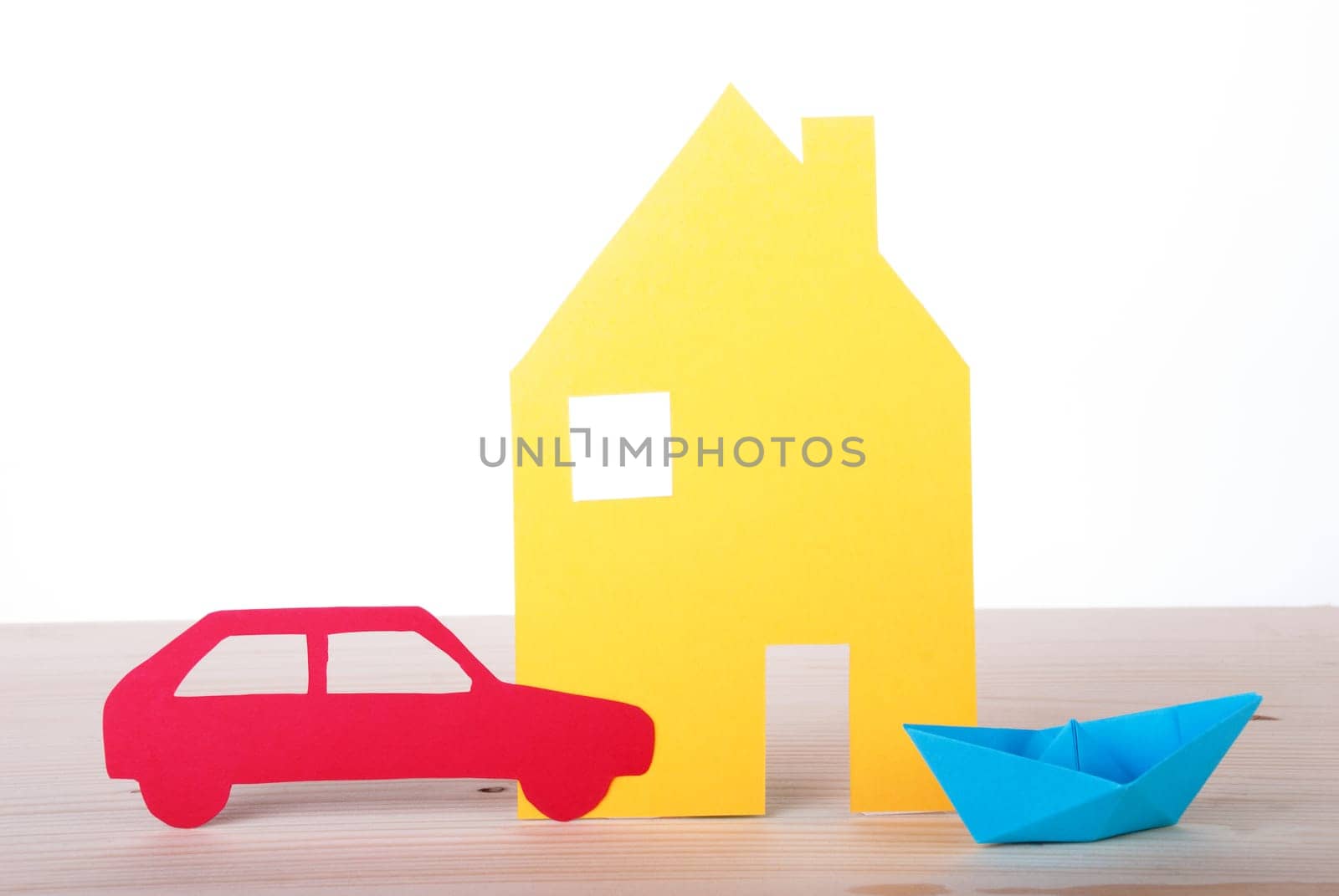 A Paper House, Boat and Car, Isolated