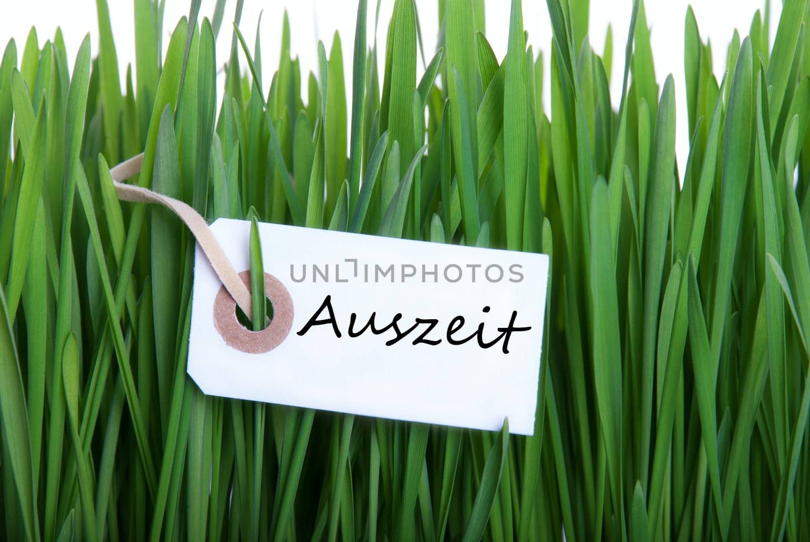 White Banner with the German Word Auszeit which means Downtime, in the Gras