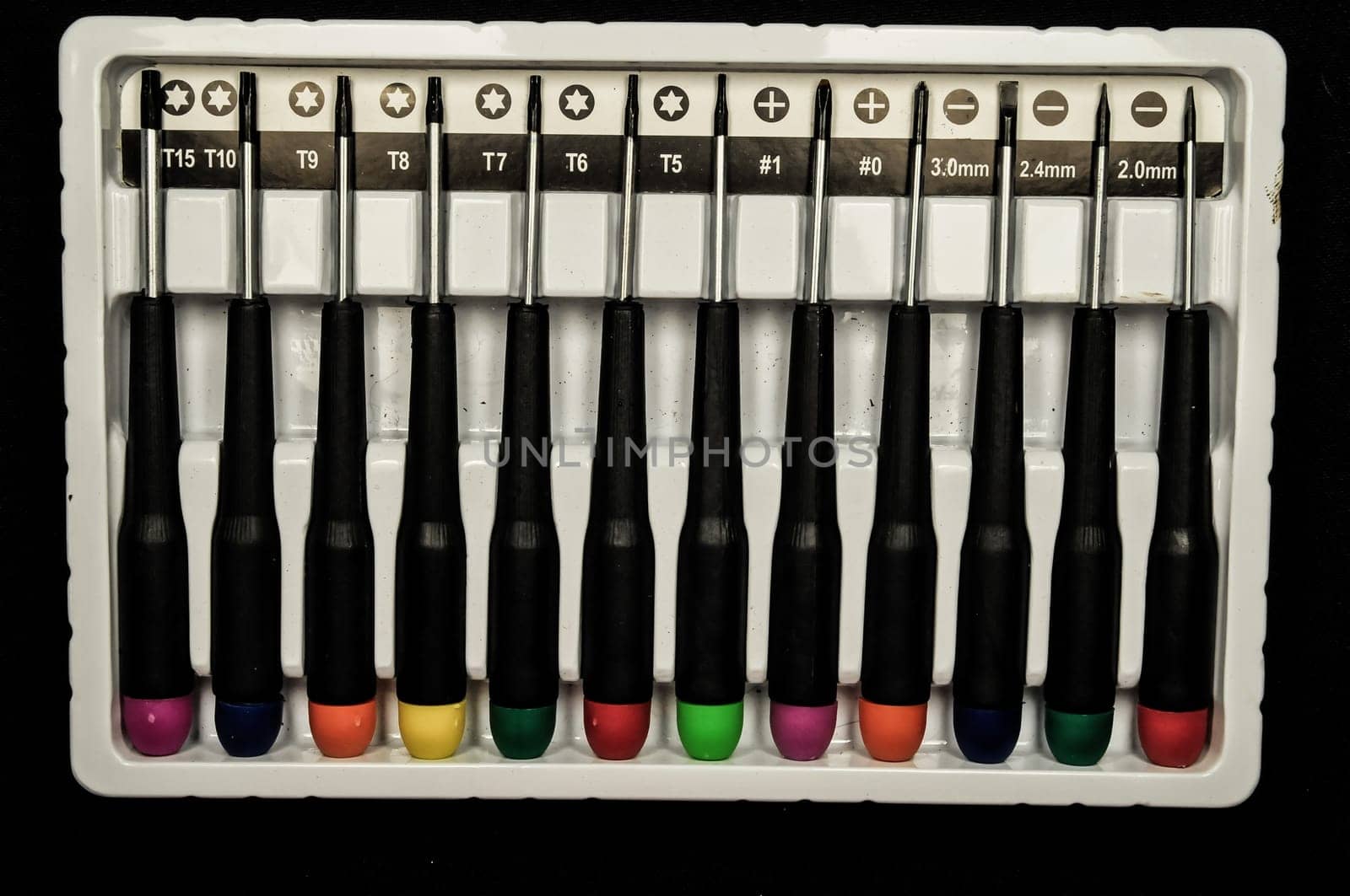 A set of screwdriver on a black background