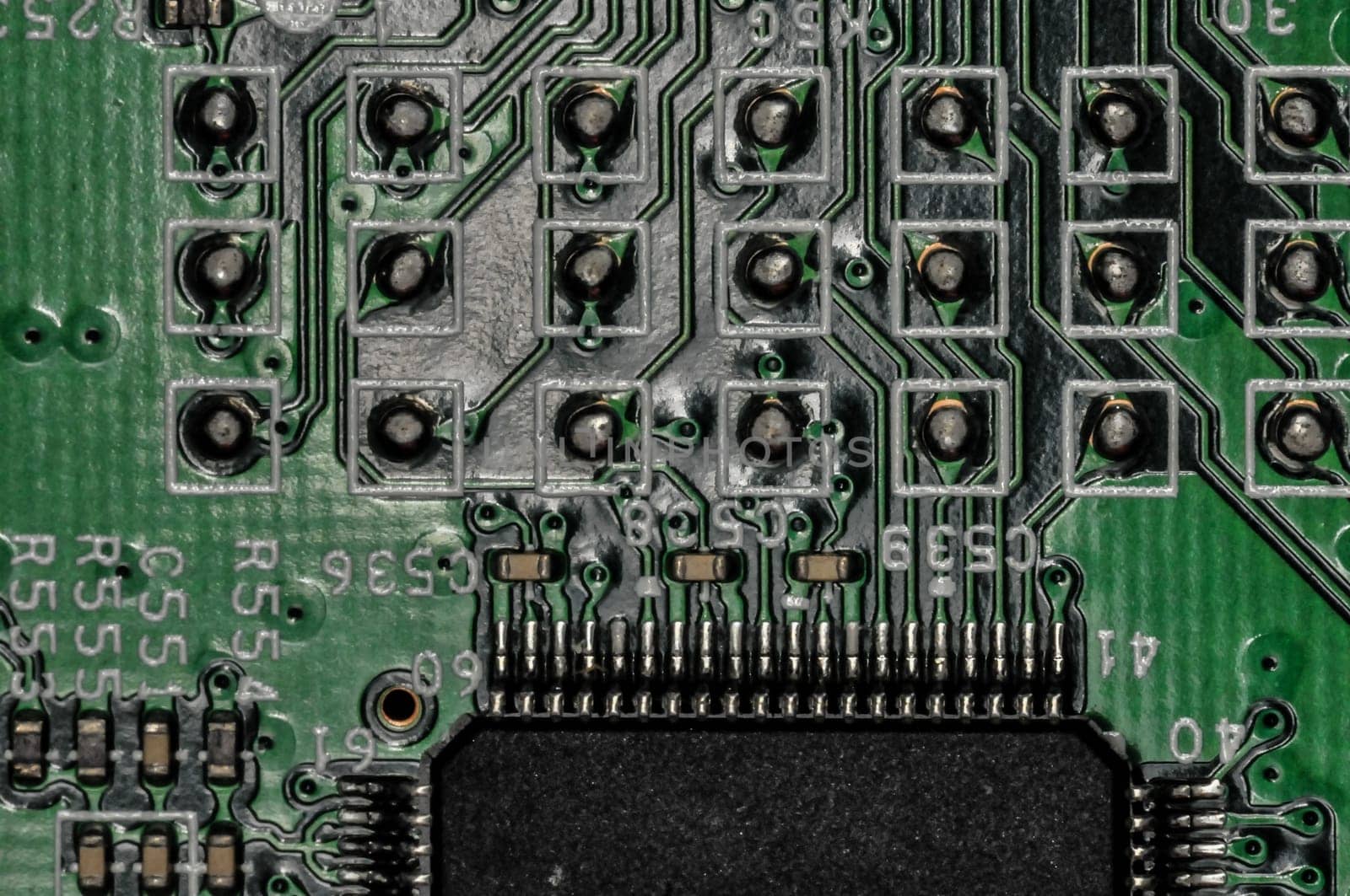 Printed Green Circuit Board With Electrical Components