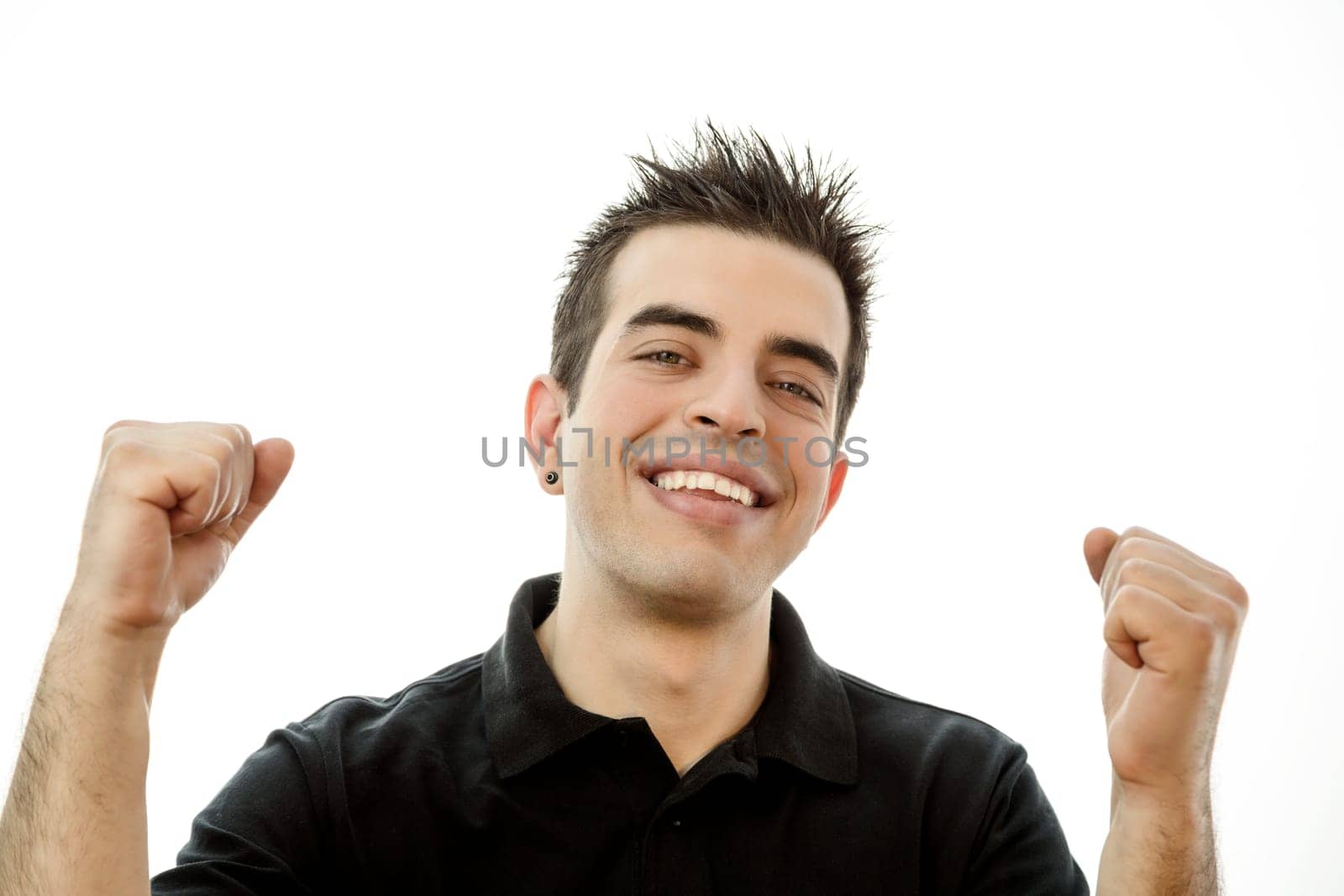Portrait of a smiling happy young man against white background