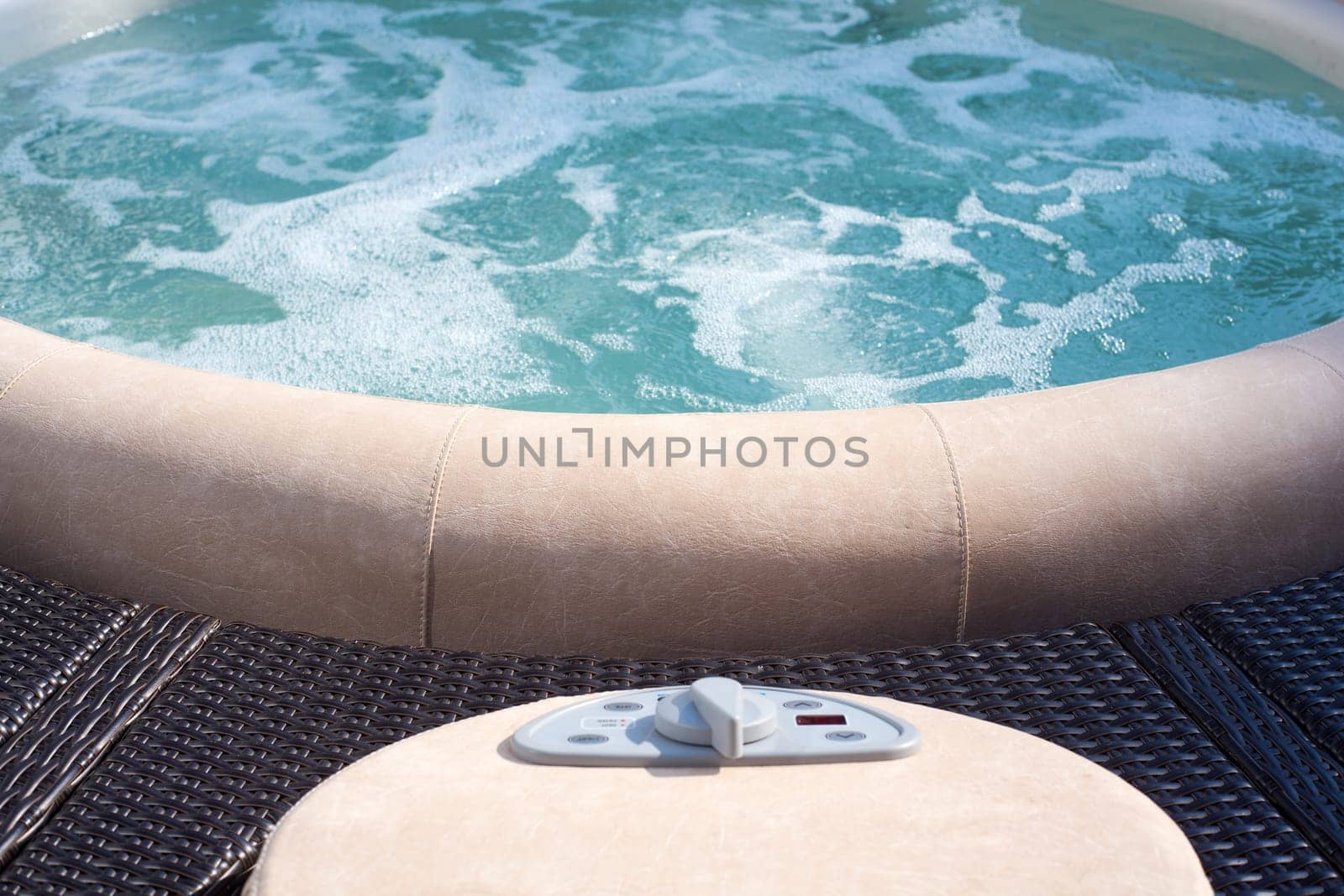 View of Jacuzzi upholster with beige leather