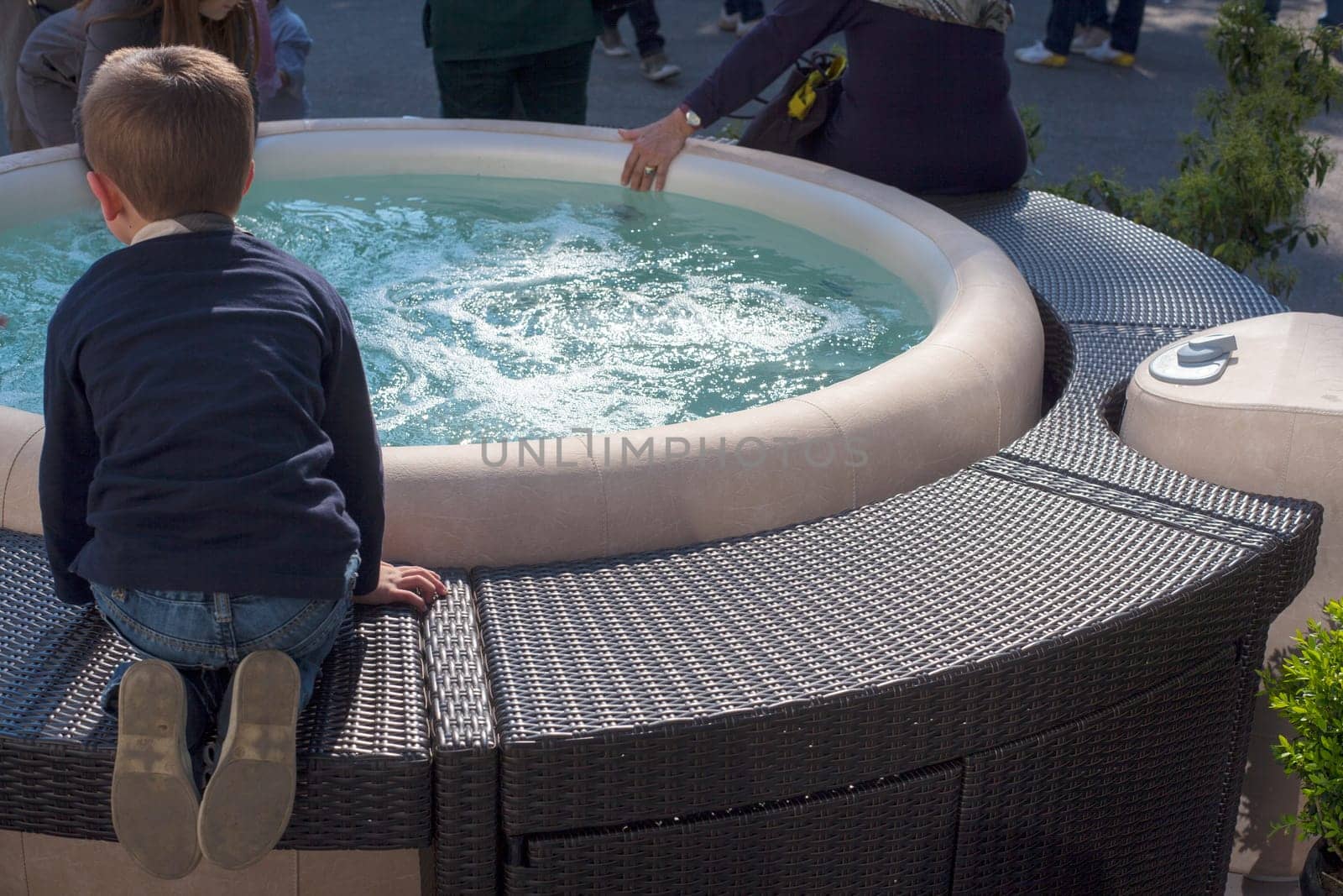 View of Jacuzzi upholster with beige leather