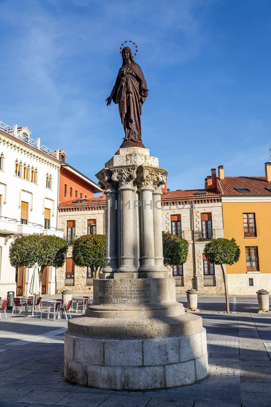 Immaculate Mary statue in Cathedral Square at Palencia Spain