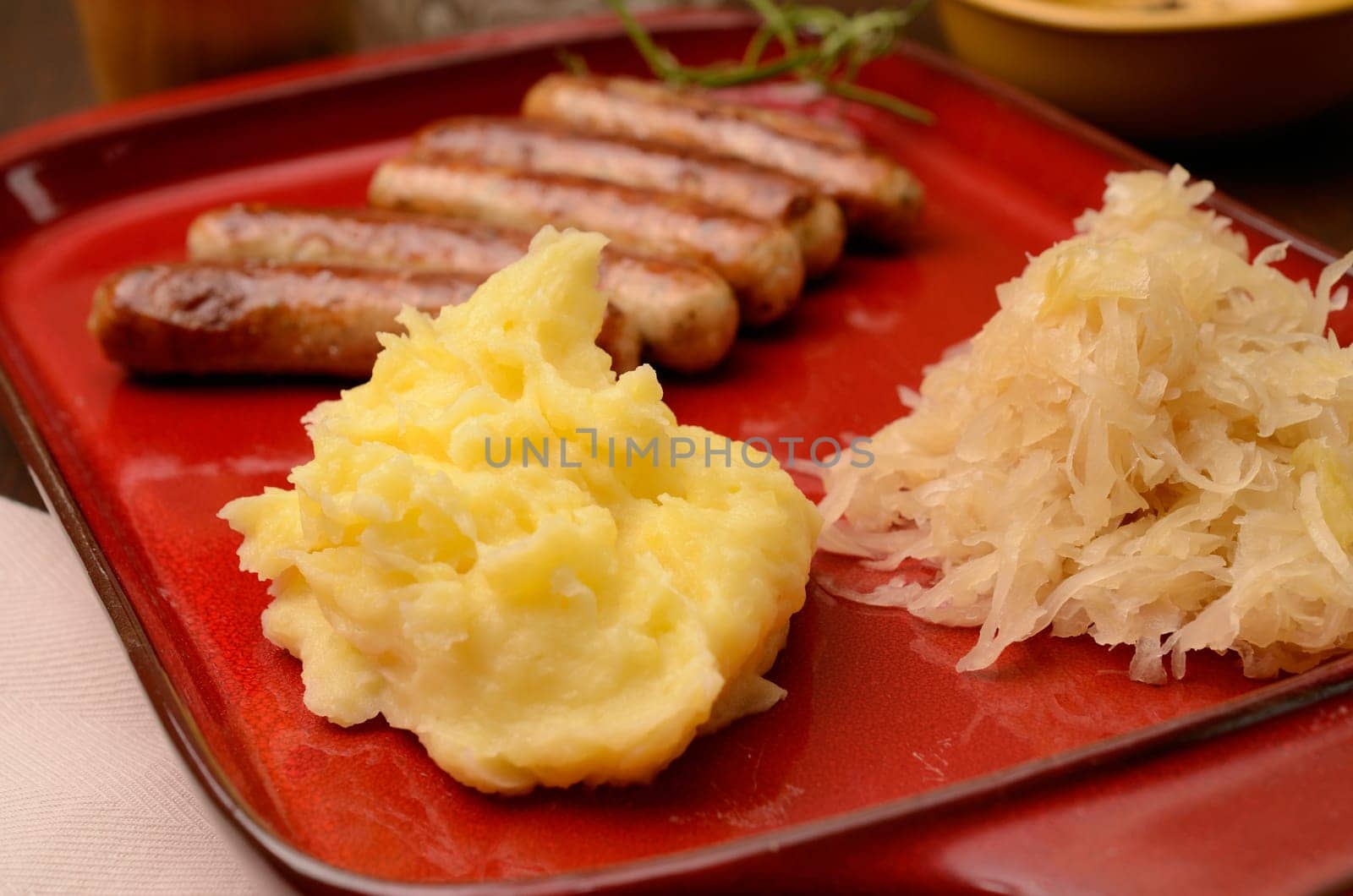Sauerkraut with sausages and mashed potatoes