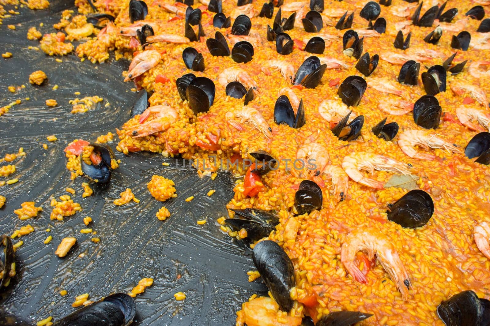 Close up of a seafood paella