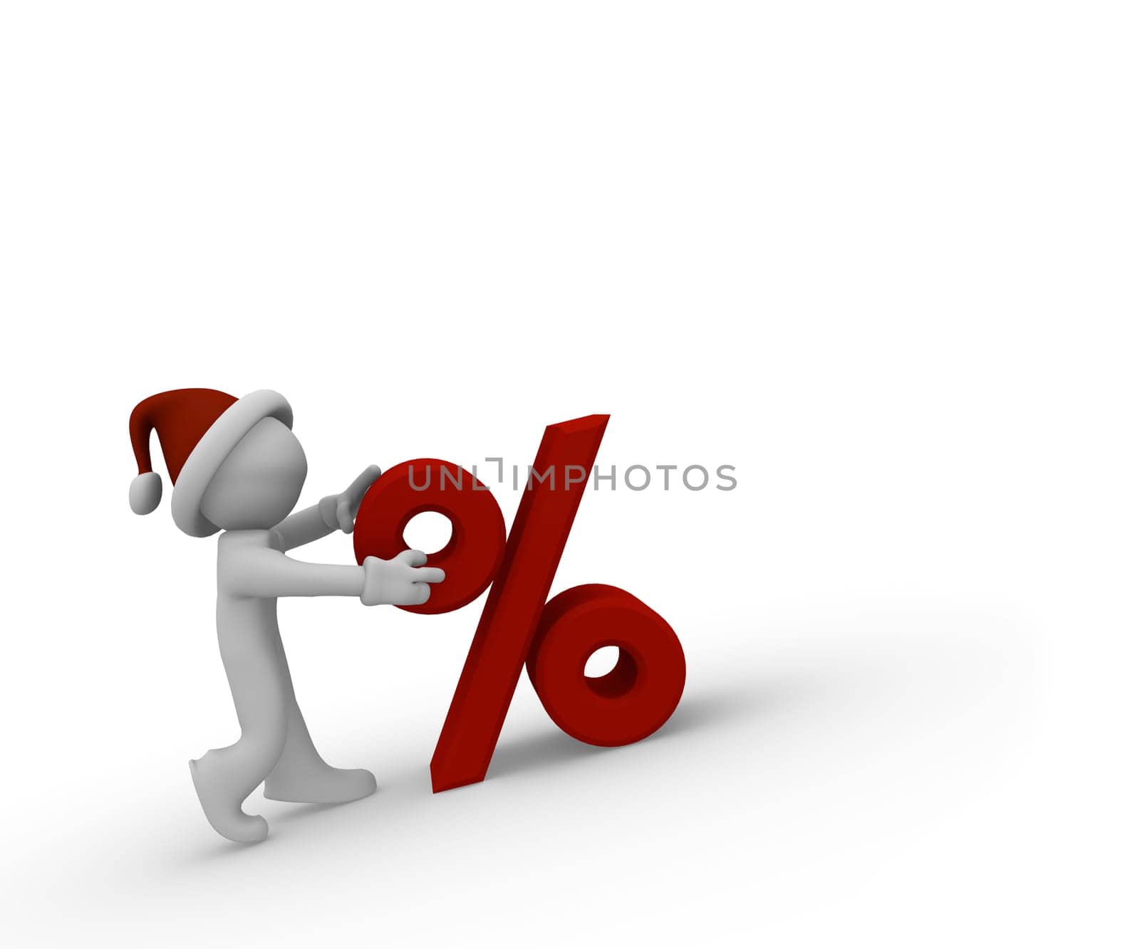 Santa with a percent icon on a white background