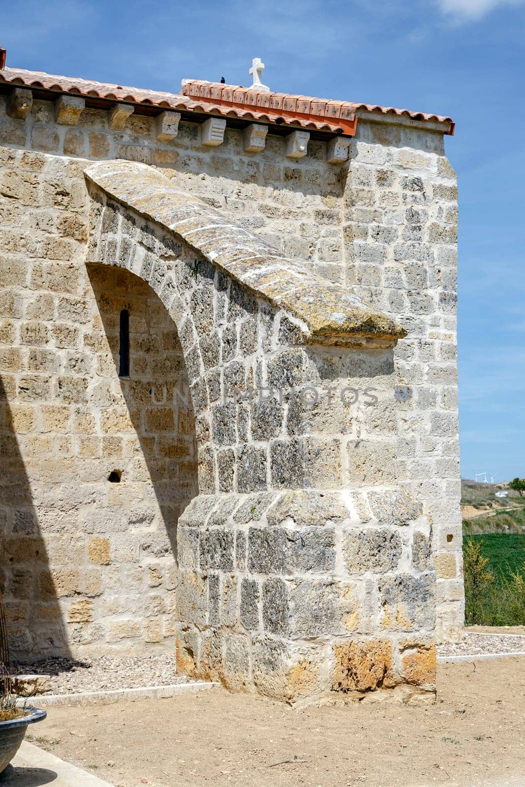 buttress detail chapel san pedro in valdepero sources, Palencia, Spain