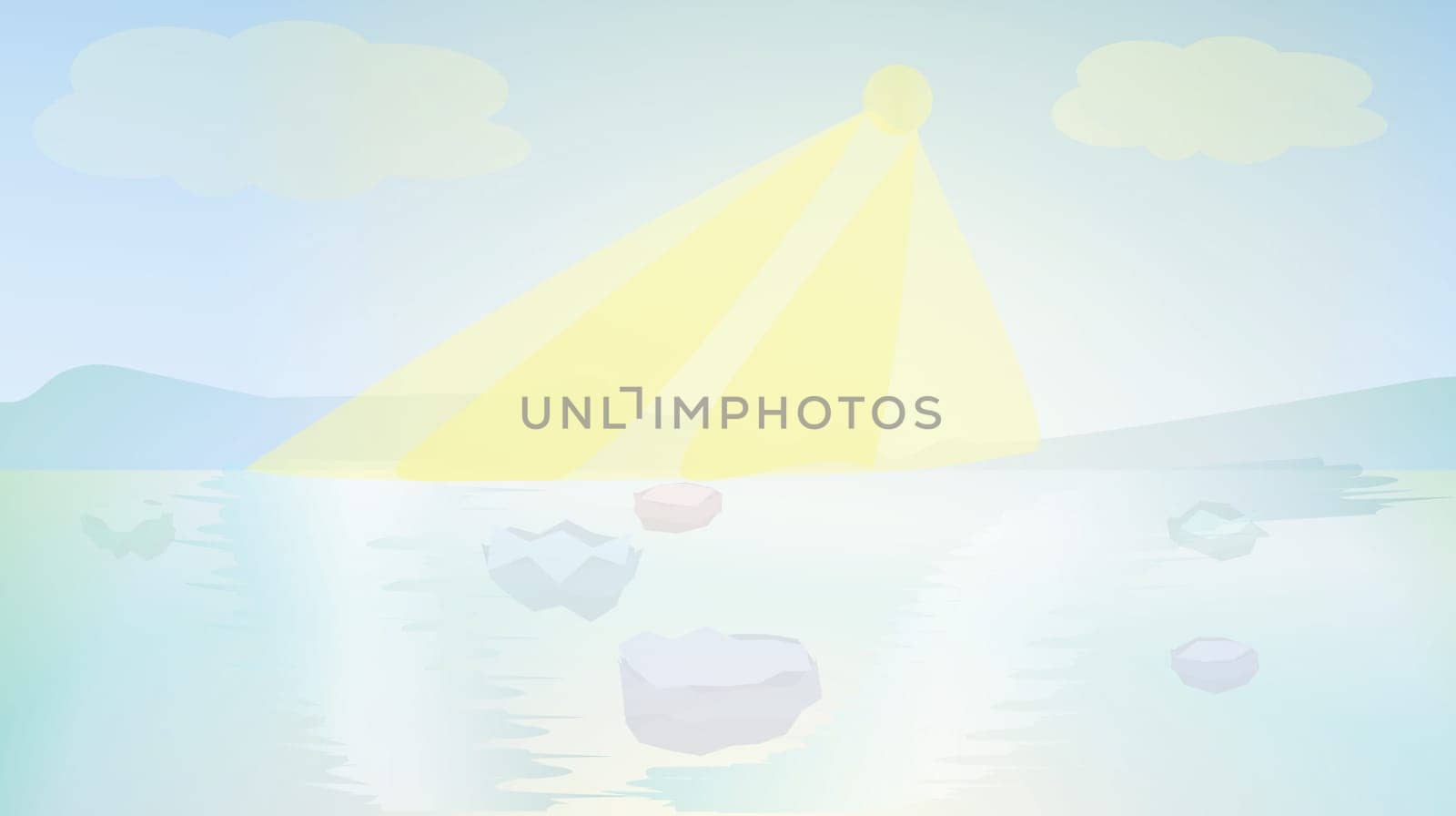 Arctic landscape, shiny ocean background. vector illustration with transparency.