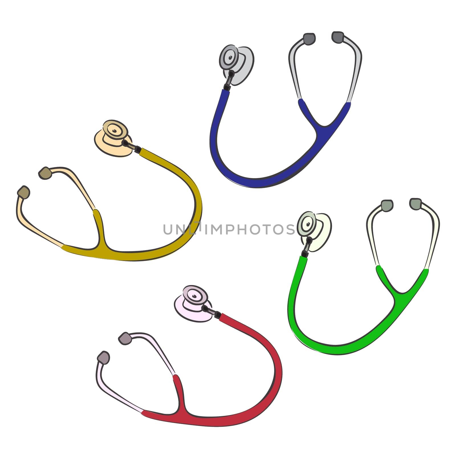 Vector sketch illustration. Stethoscope isolated over white.