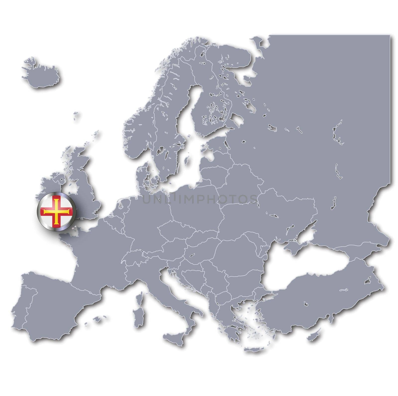 Map of Europe with Guernsey