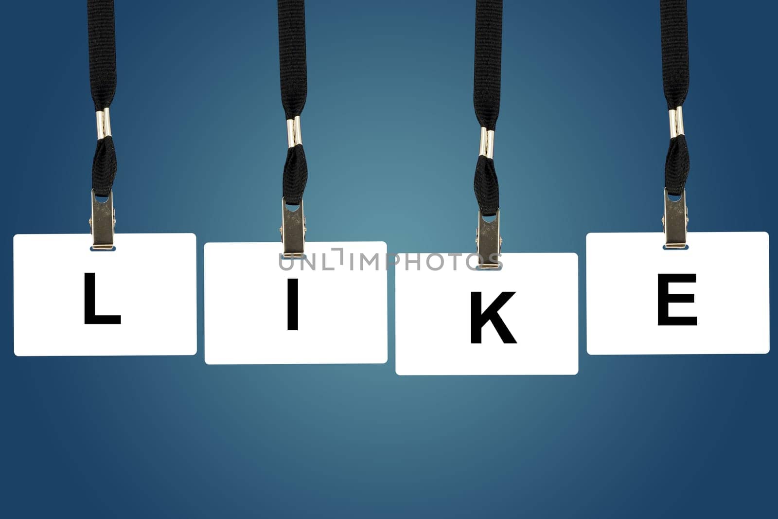 like word on badge with blue background