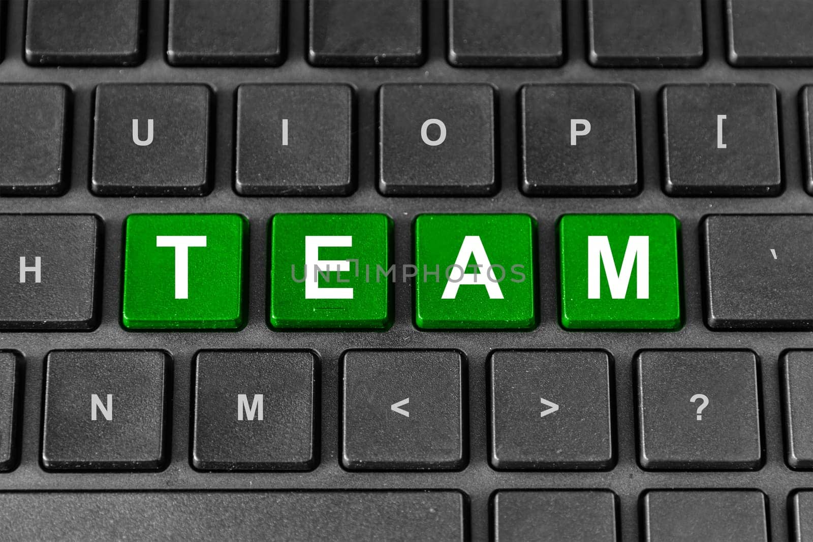 Team green word on keyboard, business concept
