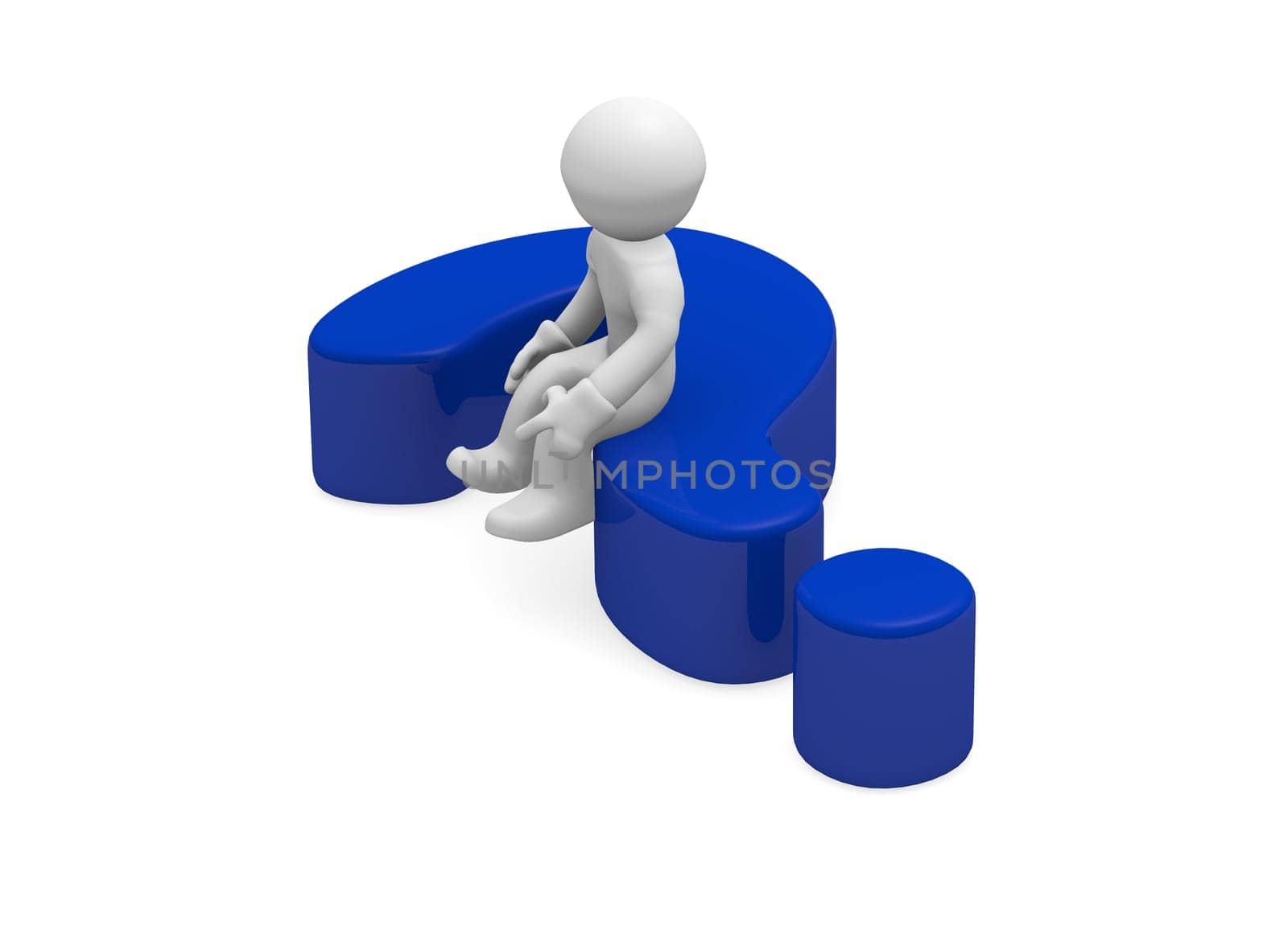 3d man sitting on a blue question mark