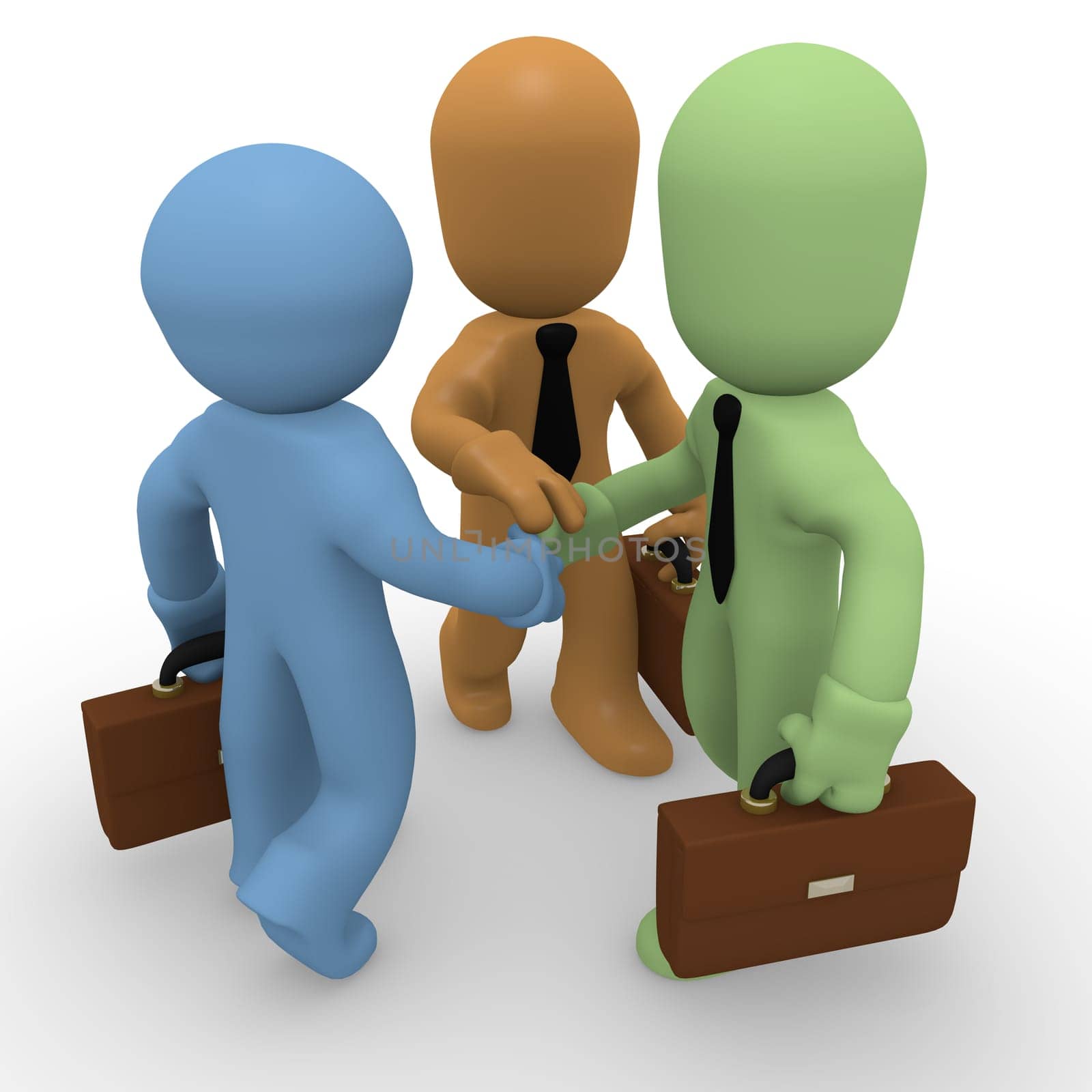 Three business men shaking hands, strong together