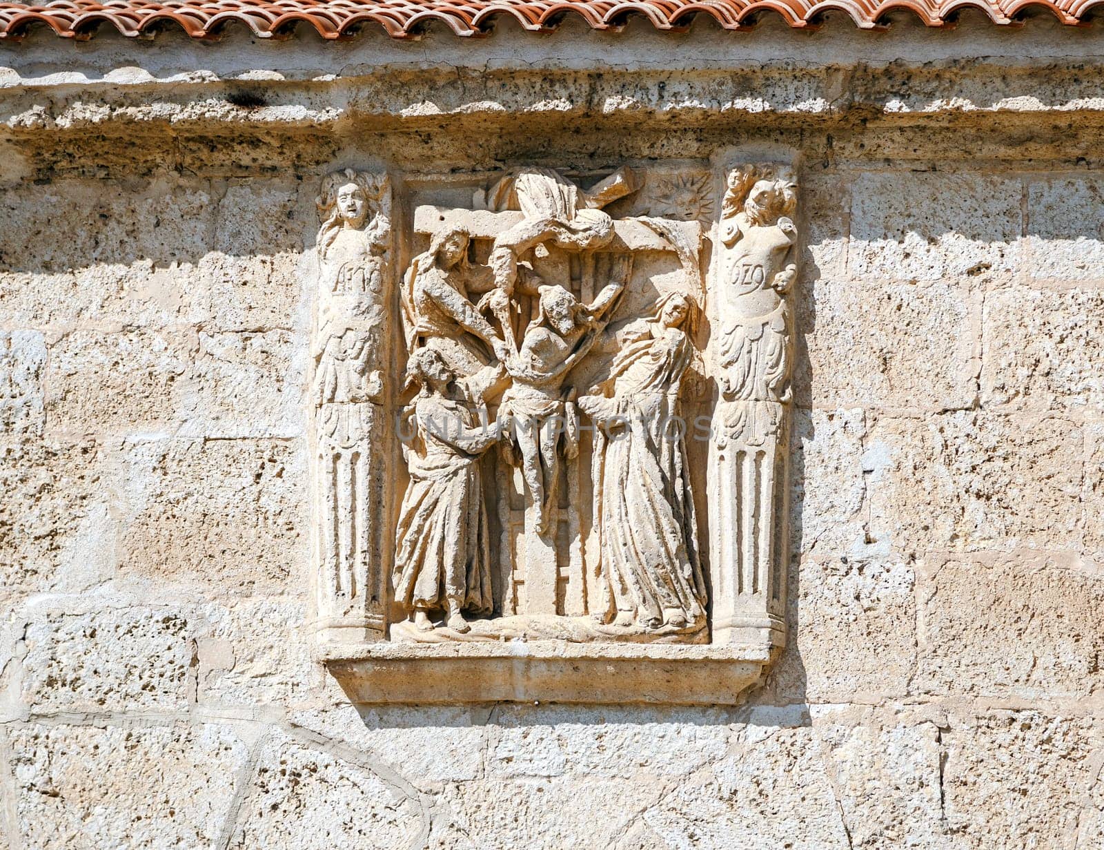 Chapel of the Santo Cristo del Humilladero in Pesquera de Duero, Valladolid, Spain facade detail of the relief