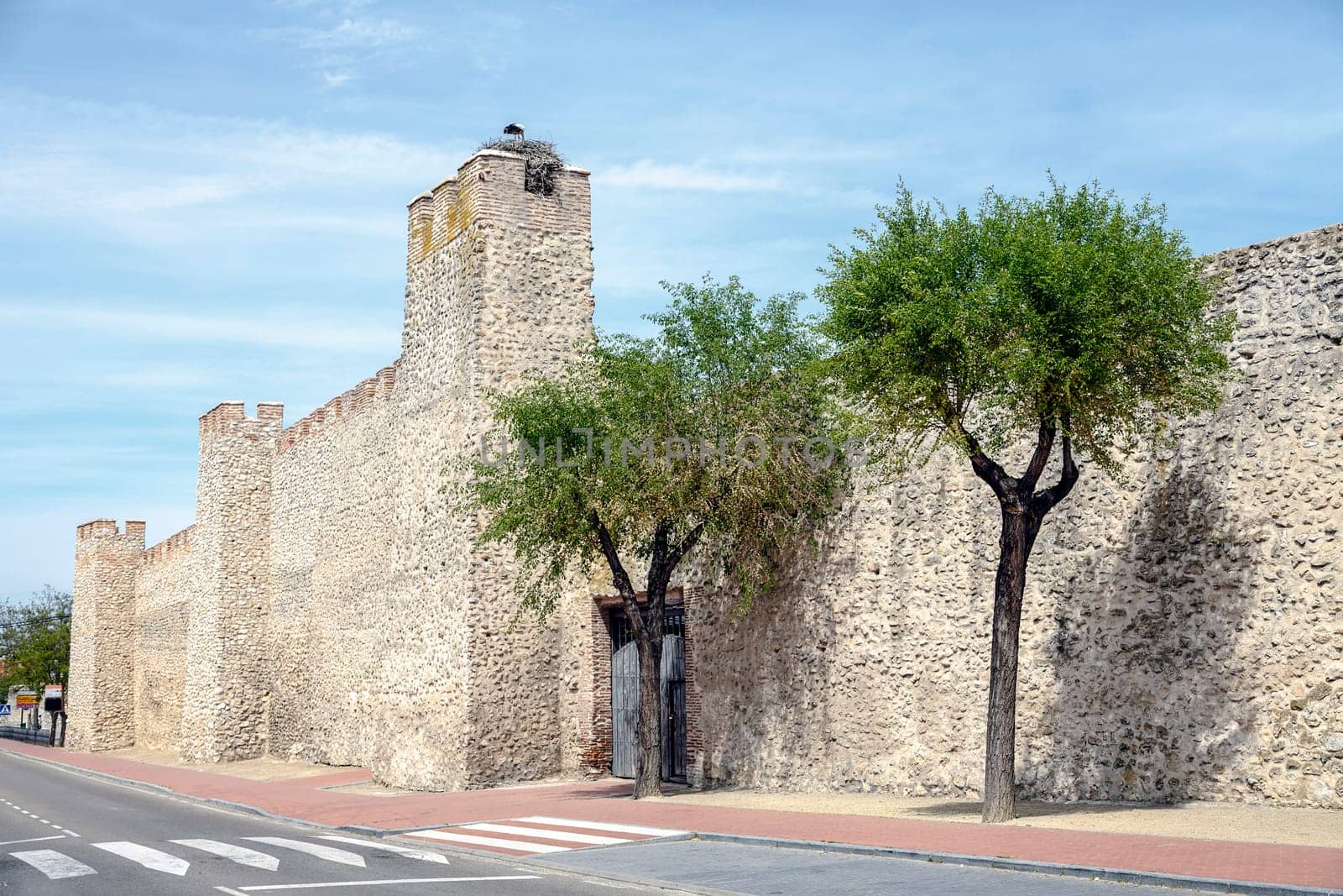 Stork's nest on Olmedo walls, Valladolid, Spain