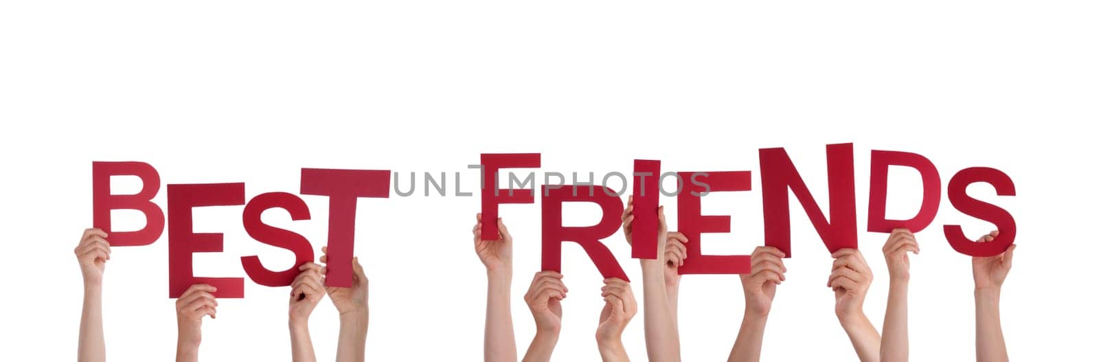 Many Hands Holding the Red Words Best Friends, Isolated
