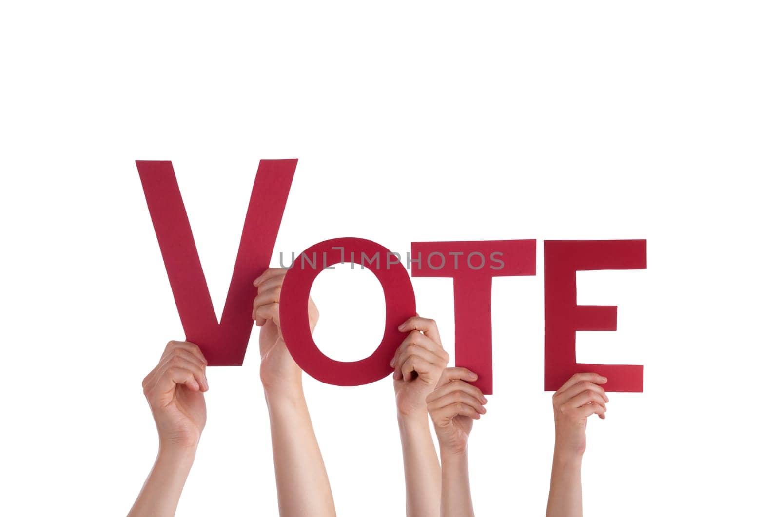 Many People Holding the red Word Vote, Isolated