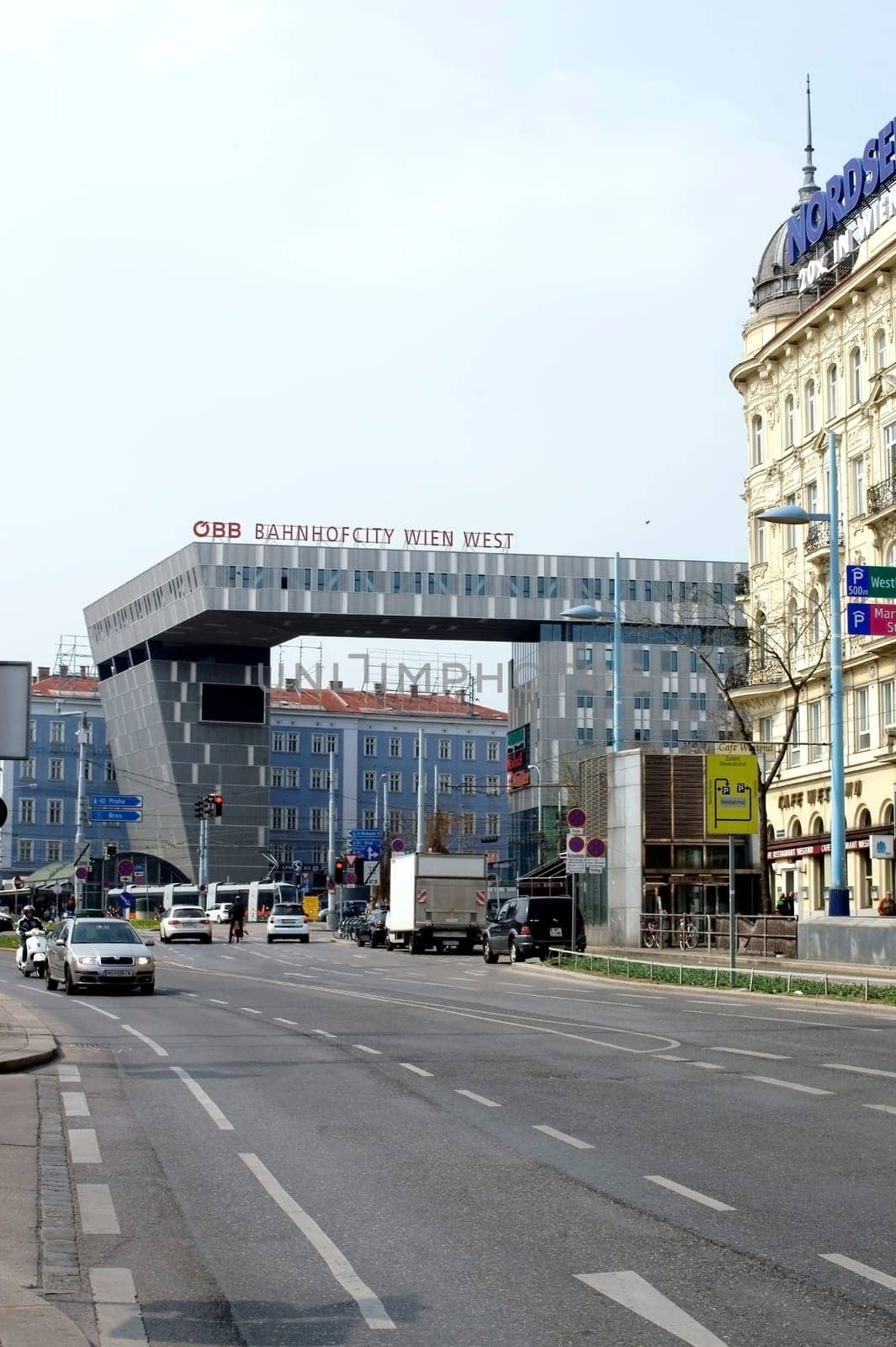Vienna,Austria – March 31,2014: Vienna's city centre with traffic and the Westbahnhof on 31 March 2014 in Vienna.