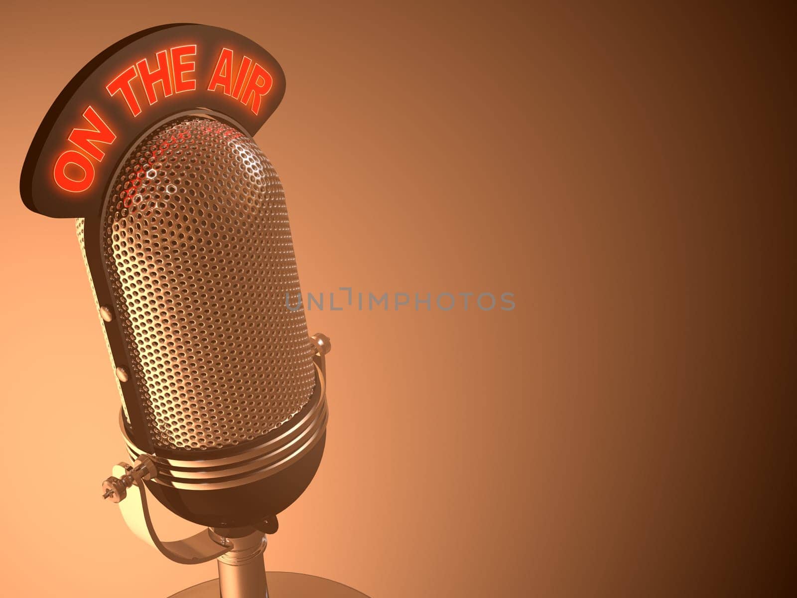 Classic microphone in closed perspective view. Your text on right space.