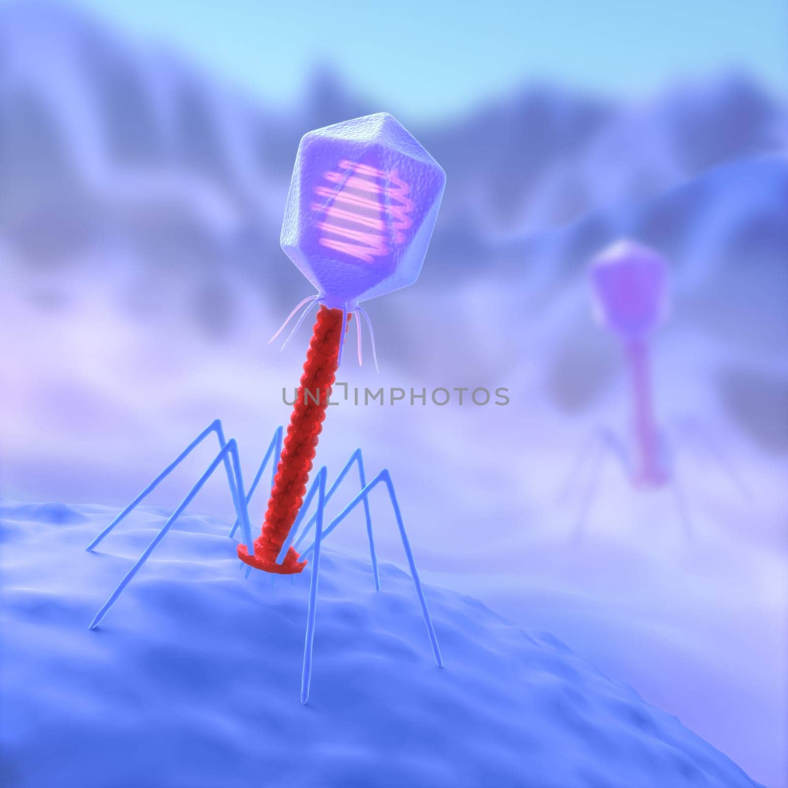 Concept of attack. Bacteriophage are viruses that infect bacteria.