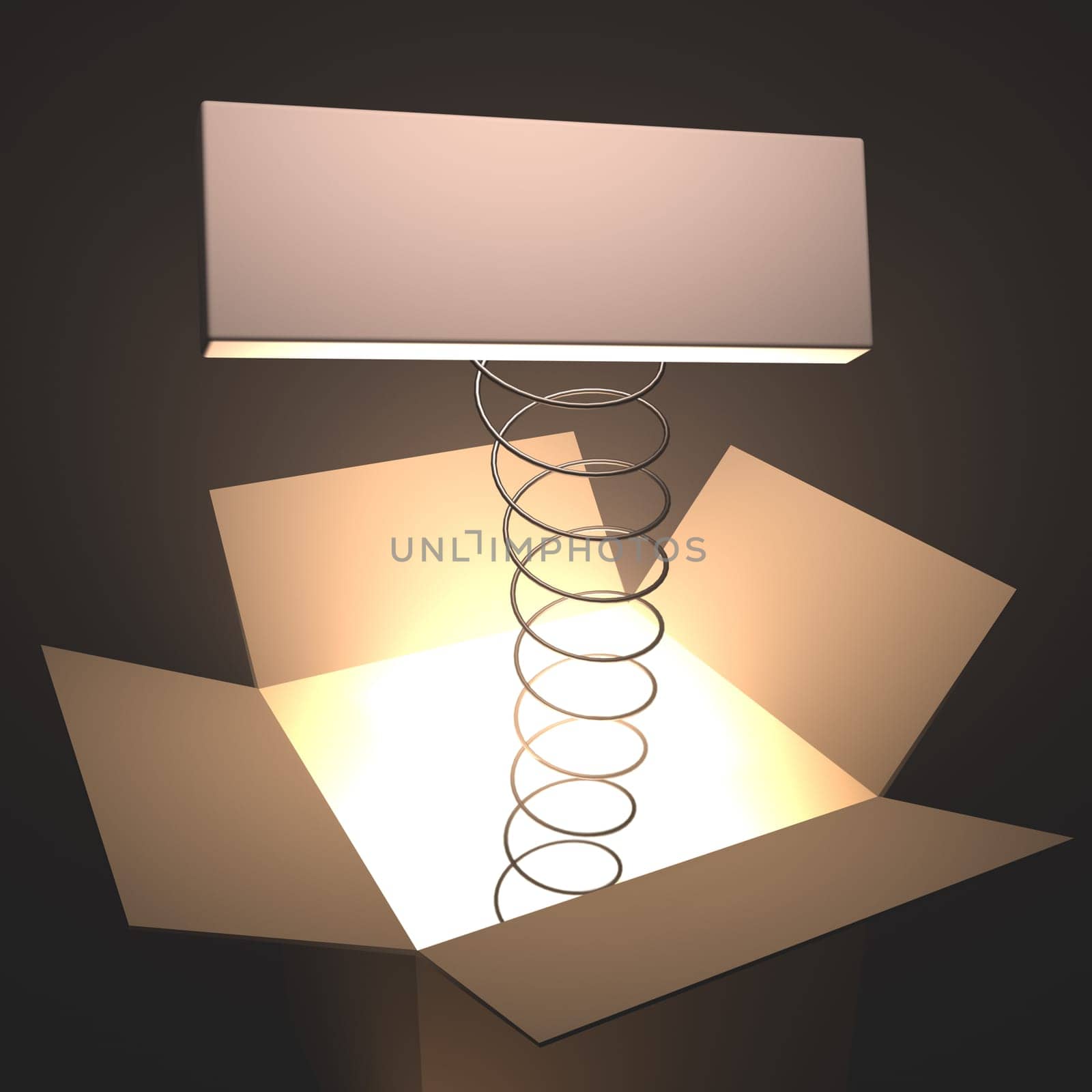 Open box with light inside. Your text coming out of the box.