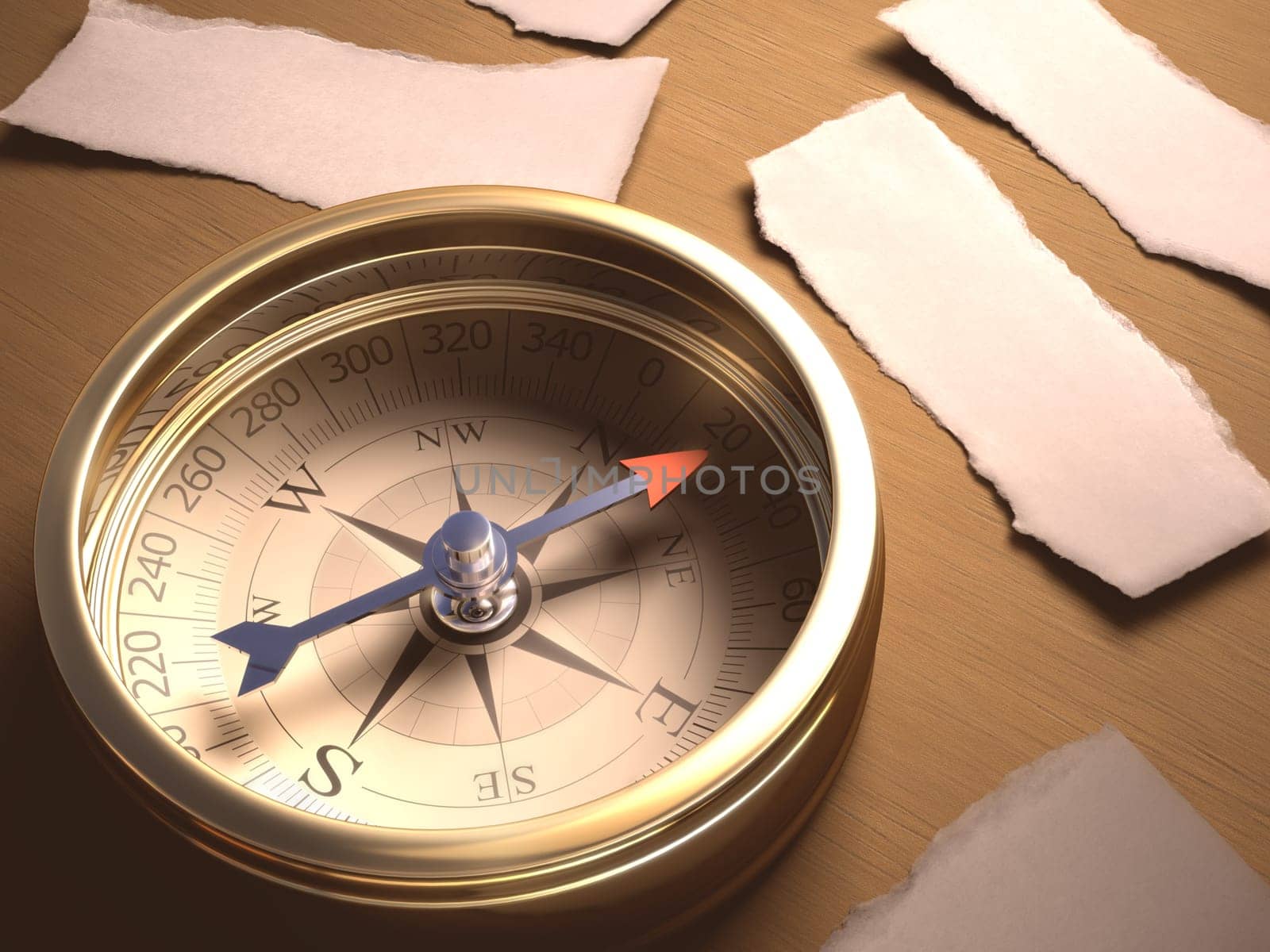 Compass indicating the best direction to take. Your text on blank pieces of paper. Clipping path included.