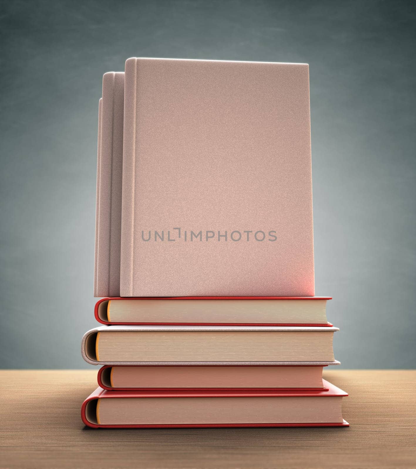 Several books over the table. Your text or image on the cover. Clipping path included.