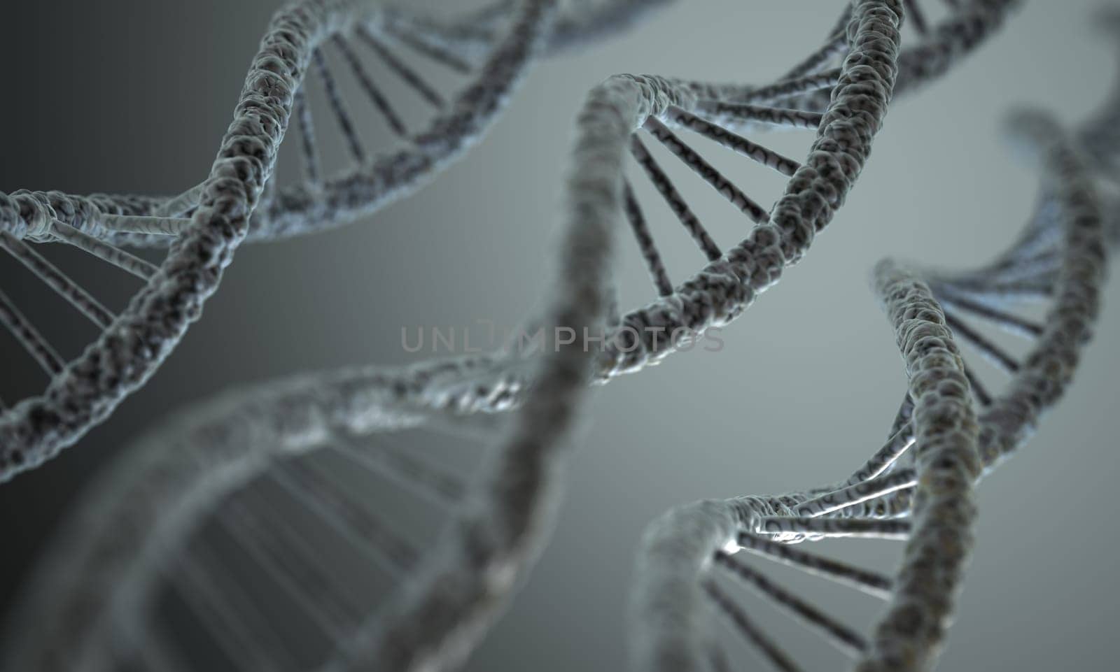 Long structure of the DNA double helix in depth of view.