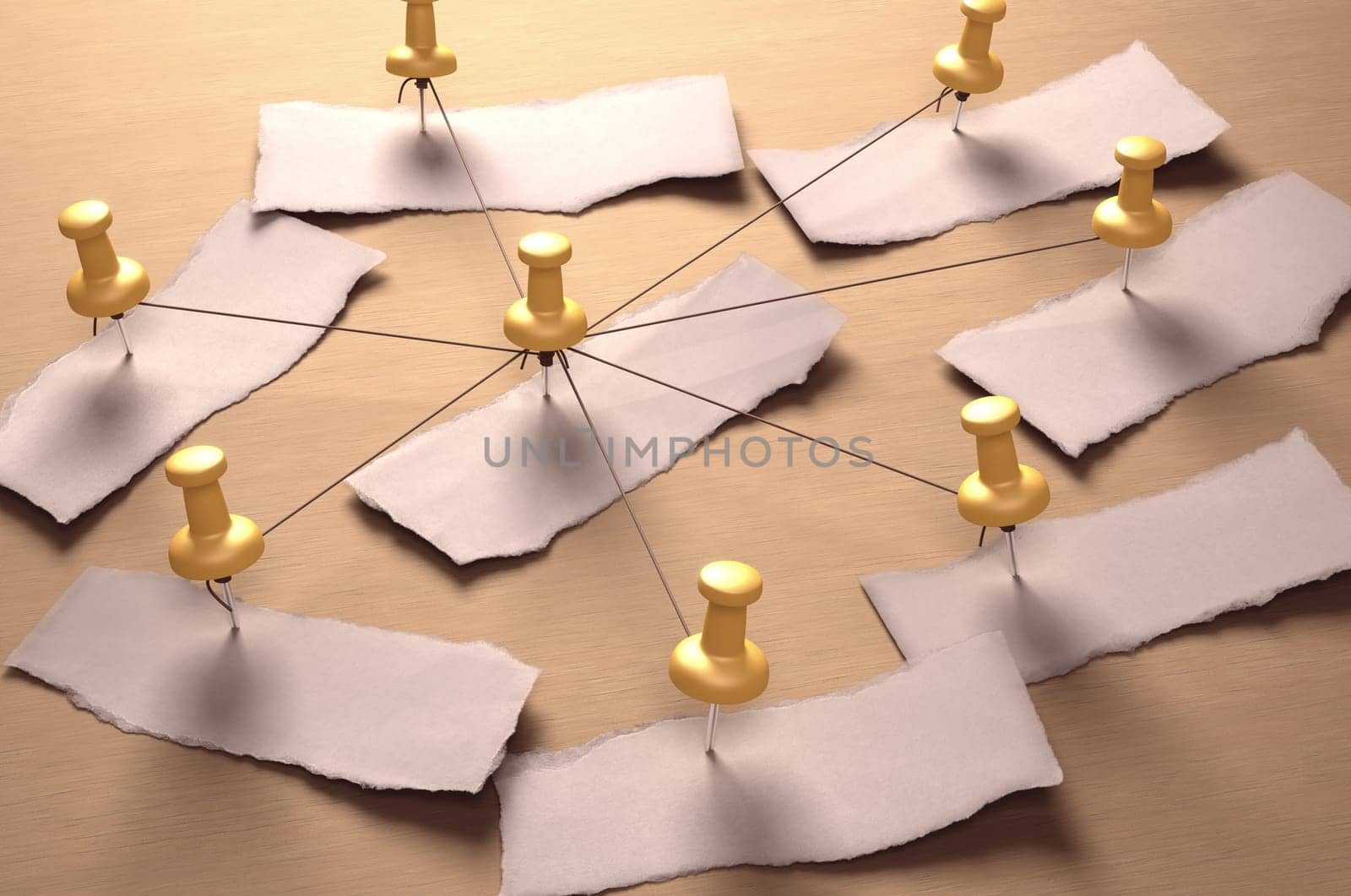 Making a flowchart with improvised material. Your text on the white paper. Clipping path included.