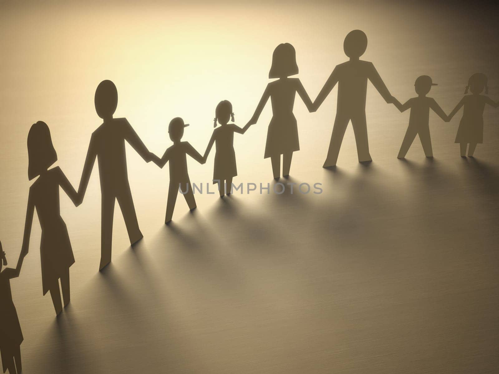 Cut paper forming the union of happy family. Clipping path included.