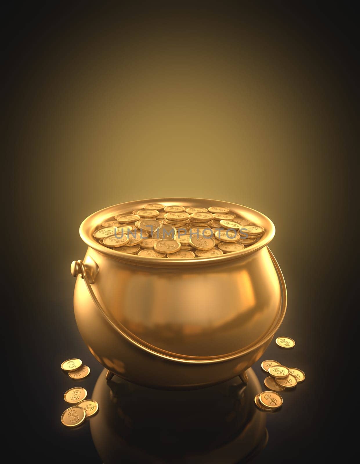 Golden pot full of gold coins. Clipping path included.