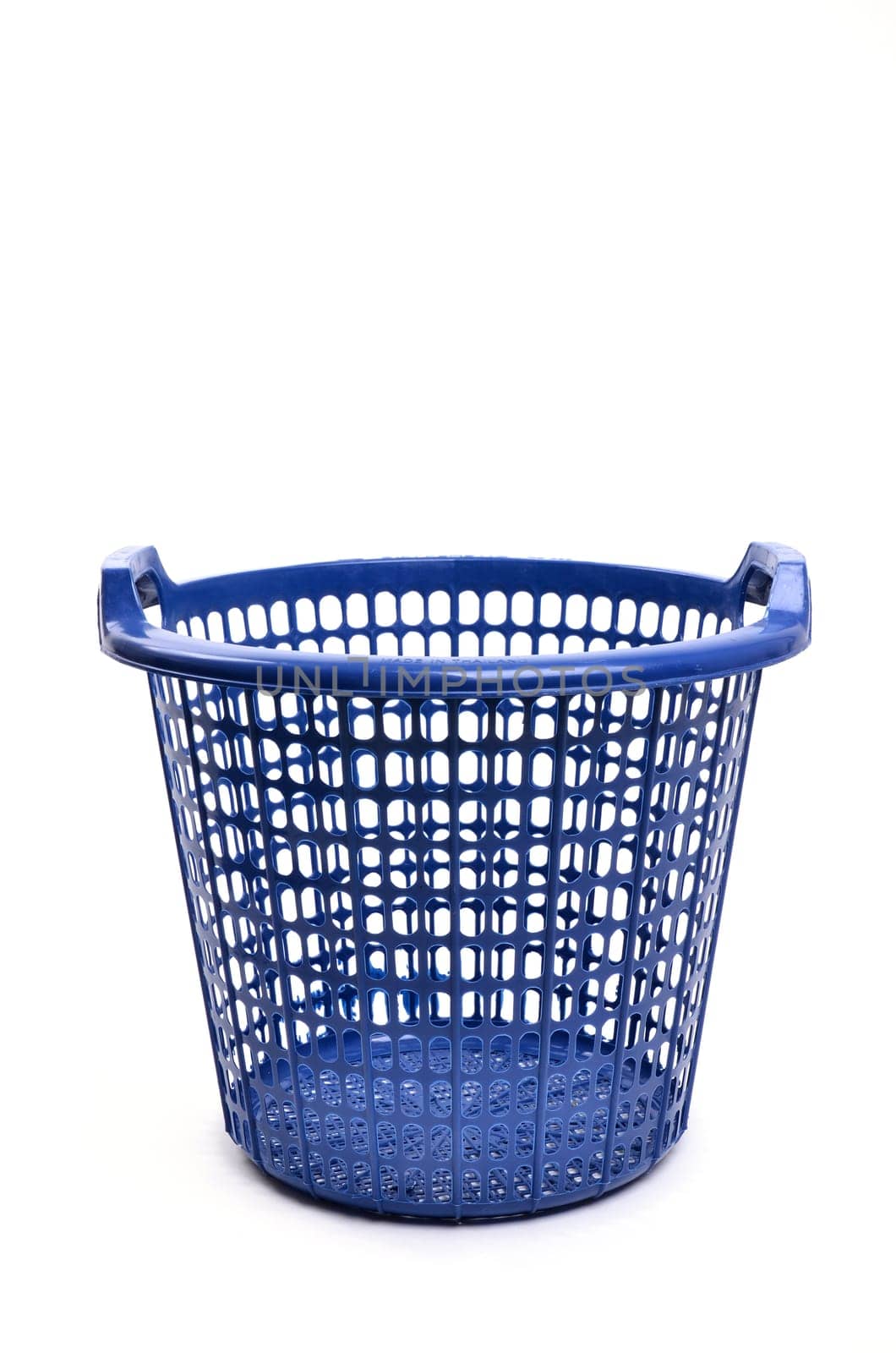 blue plastic basket isolated on white background