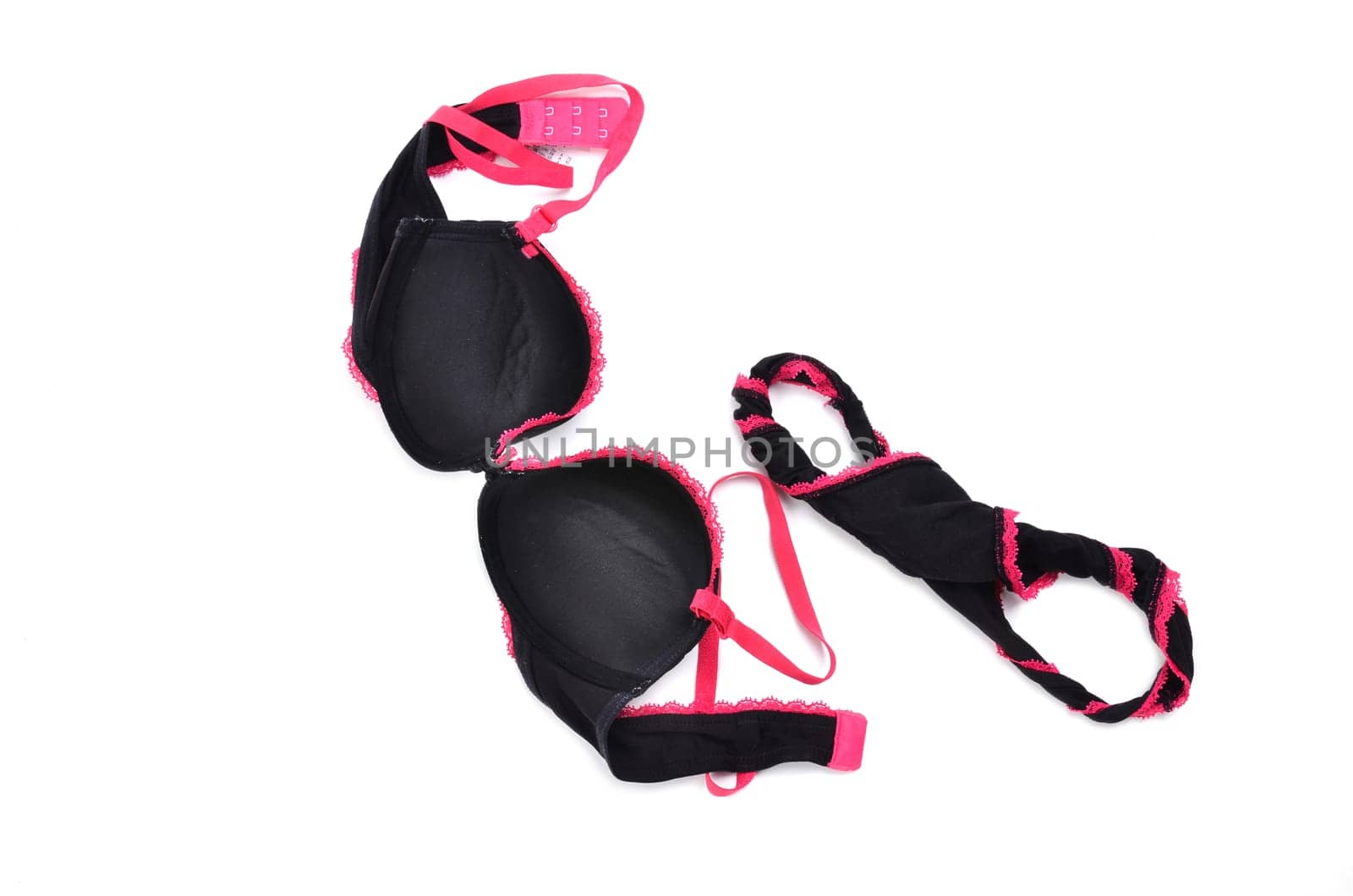 unwashed sexy female underwear on white background