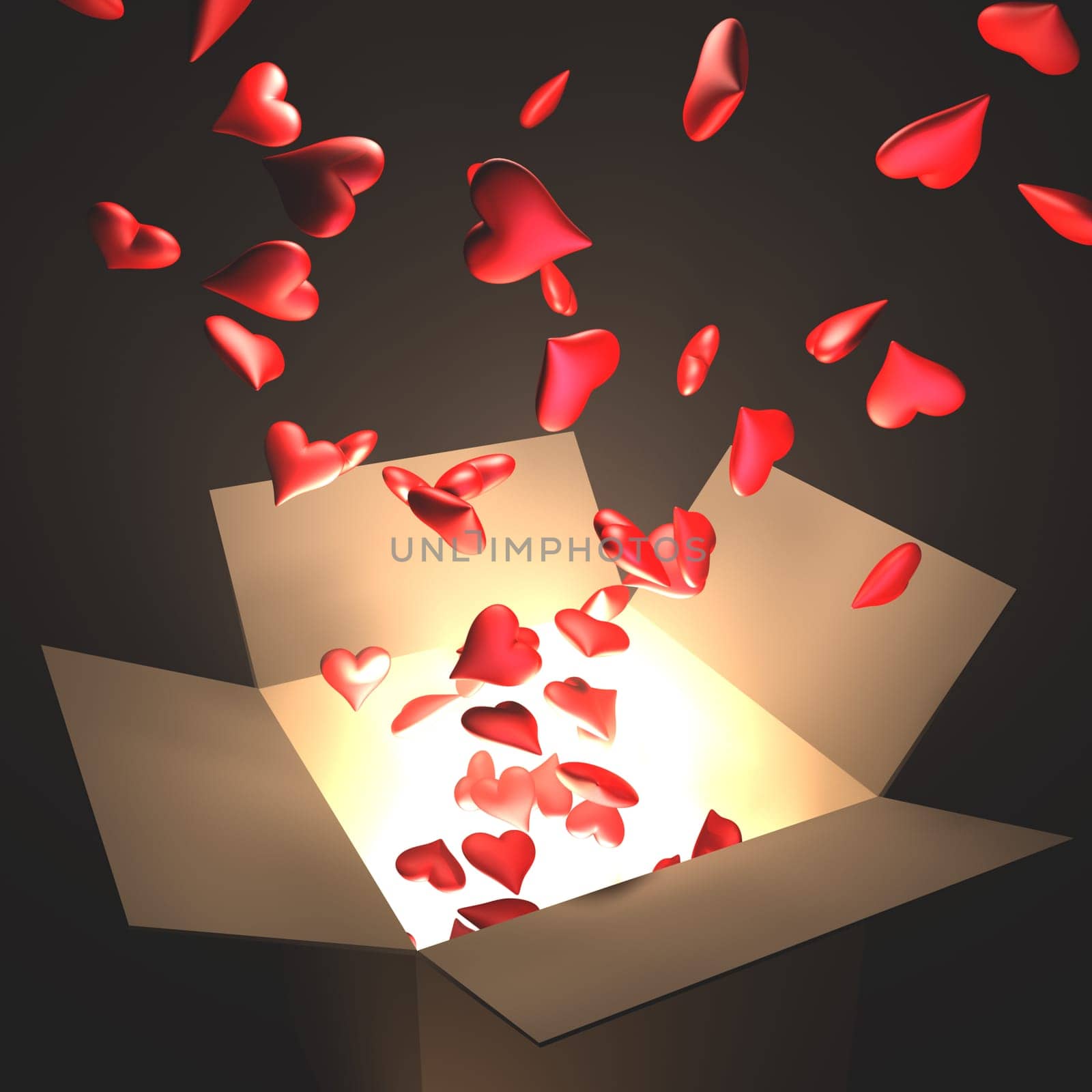 Open box with heart and light inside. Concept of love.