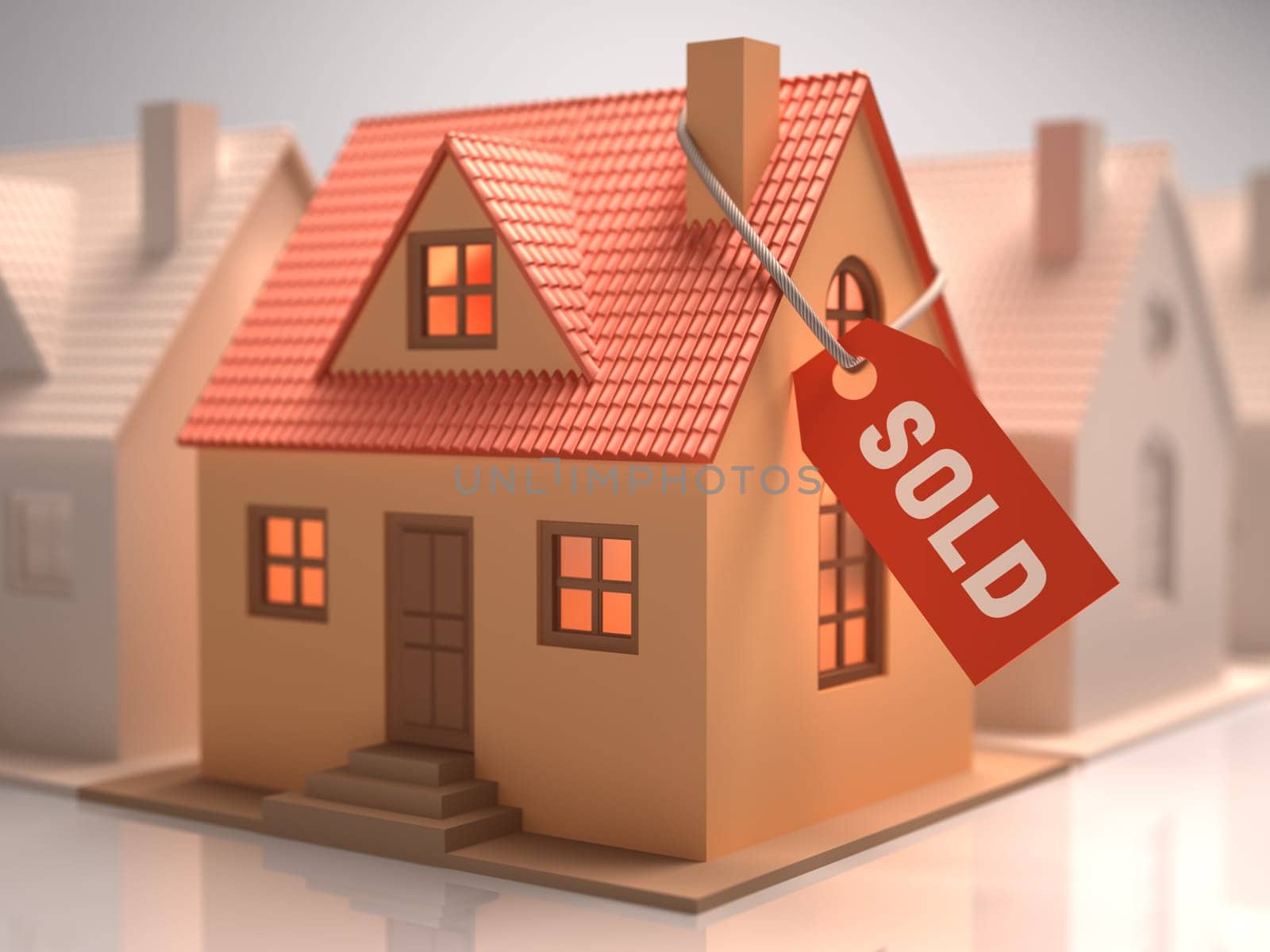 Small house with red label written sold.