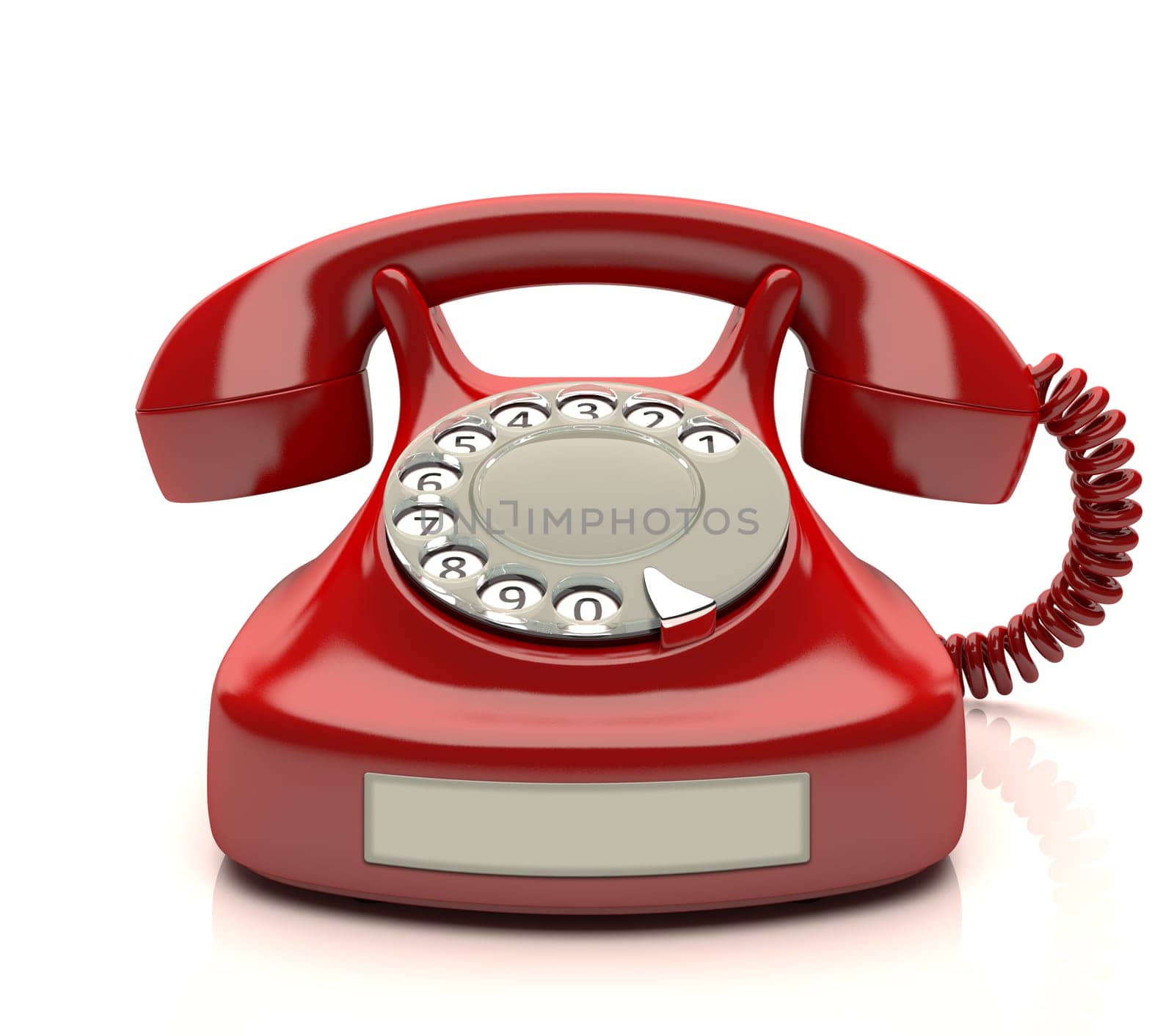 Red phone with empty label. Your number on label.