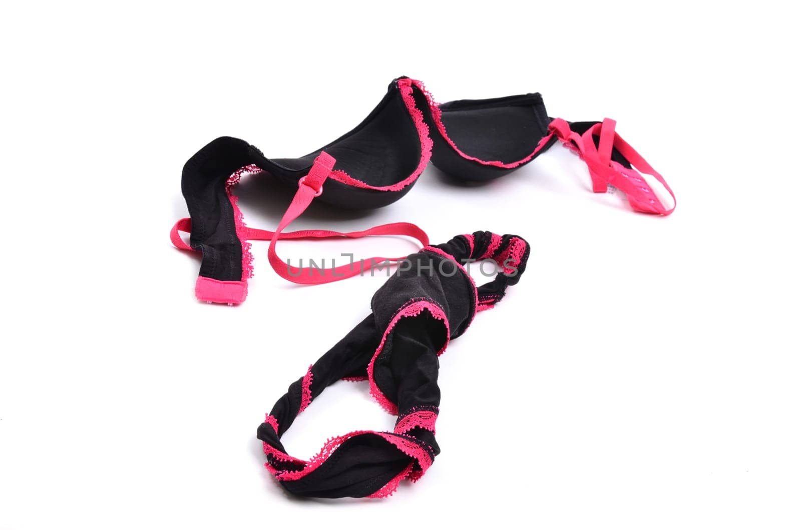 unwashed sexy female underwear on white background